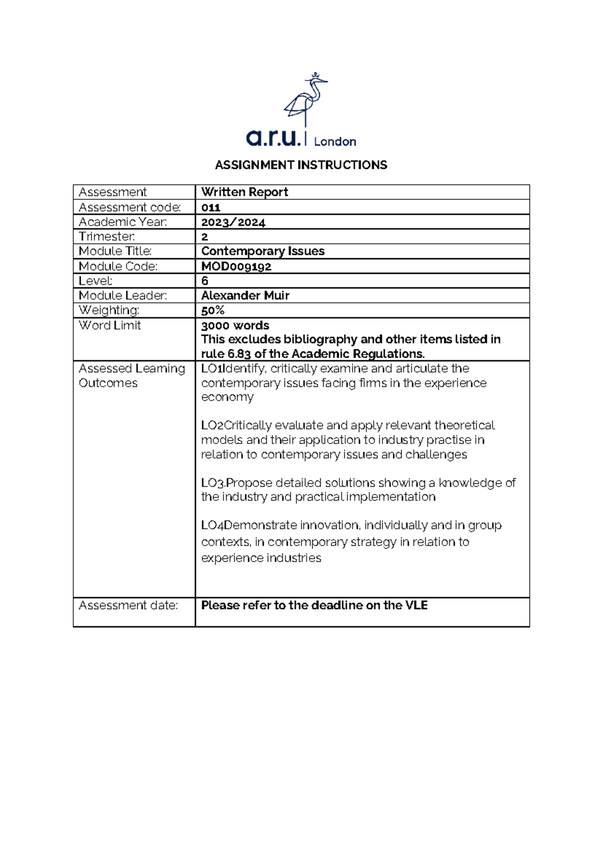 CI 011 TRI 2-2 - ... - ASSIGNMENT INSTRUCTIONS Assessment Written ...