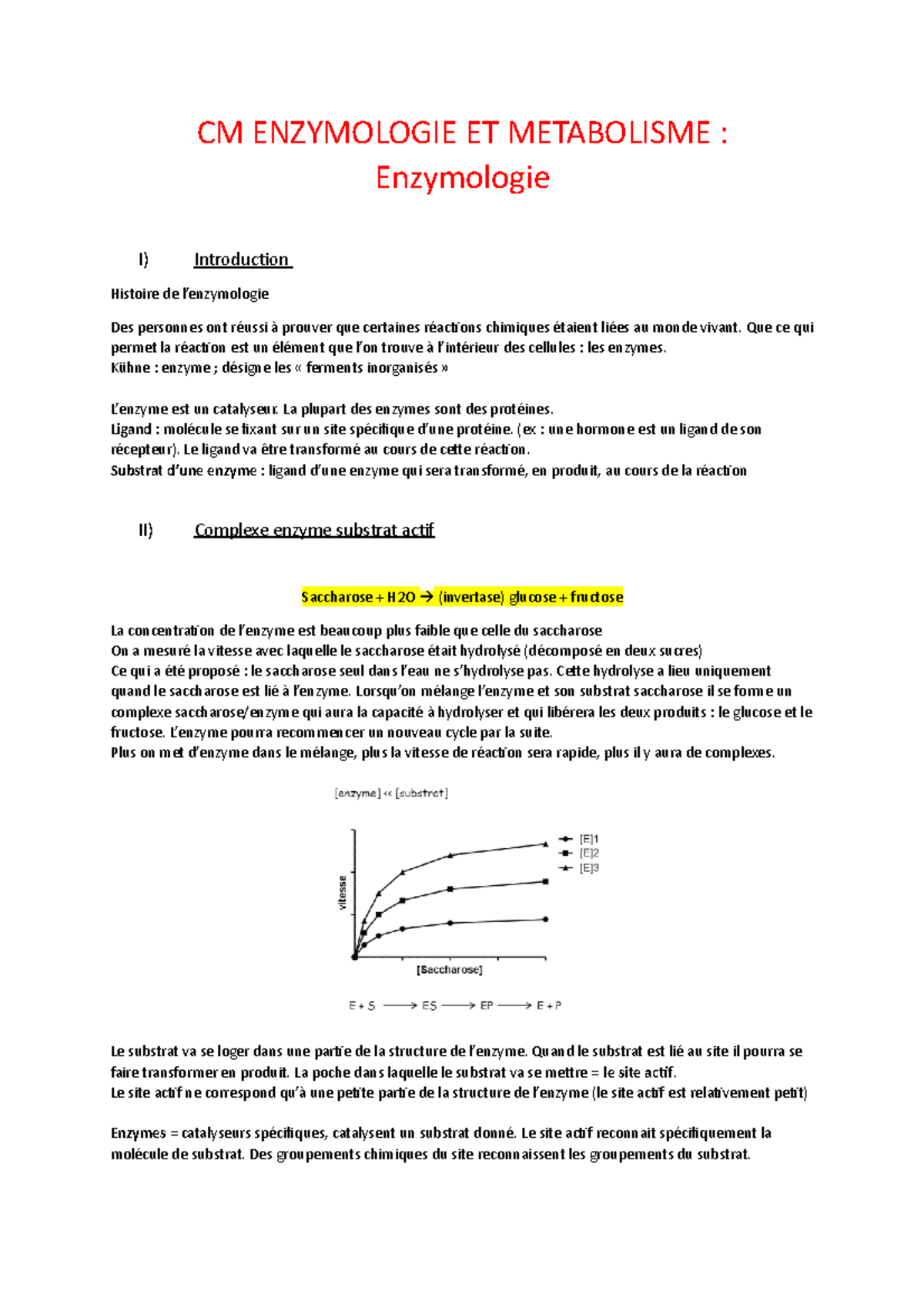 Enzymologie - CM ENZYMOLOGIE ET METABOLISME : Enzymologie I ...