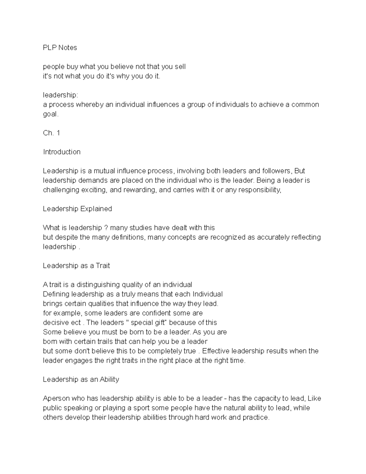 PLP notes 1 - PLP Notes people buy what you believe not that you sell ...