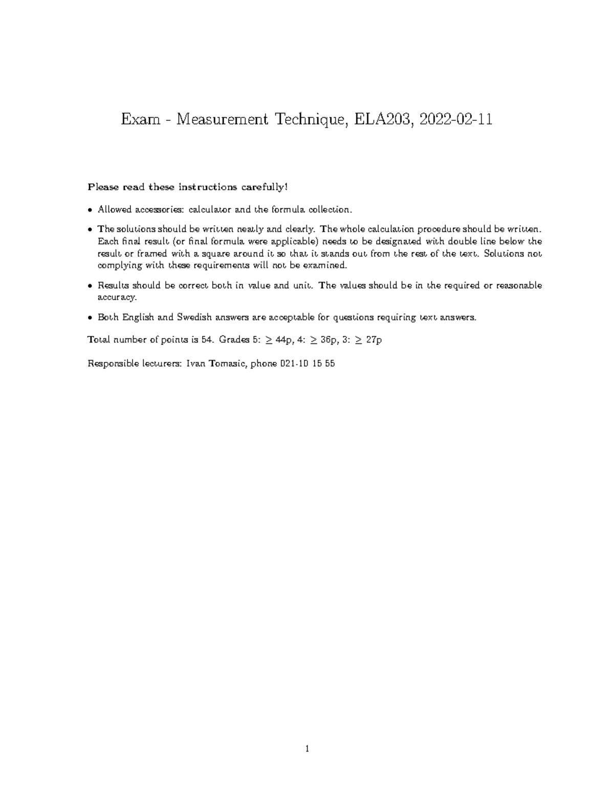 Mt 2021 Exam 2 Measurement techniques Exam Measurement Technique