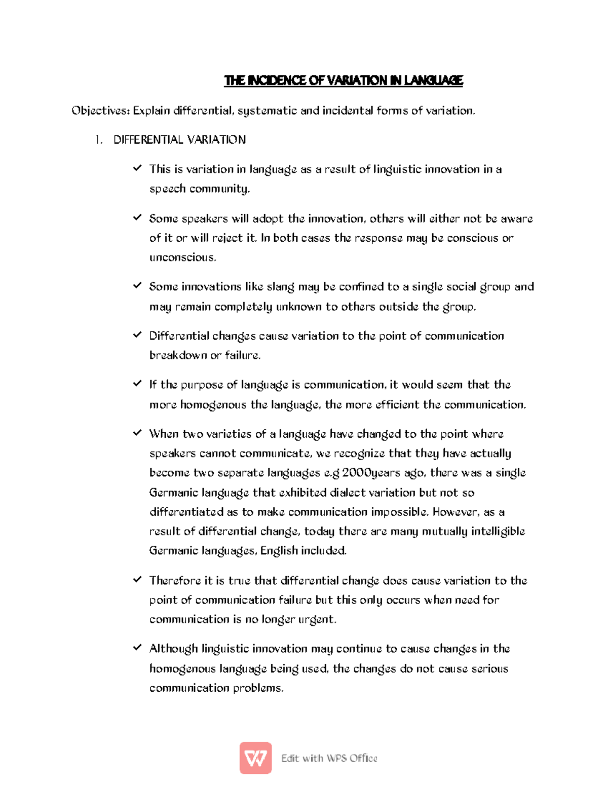 Varieties - Lecture notes - THE INCIDENCE OF VARIATION IN LANGUAGE ...
