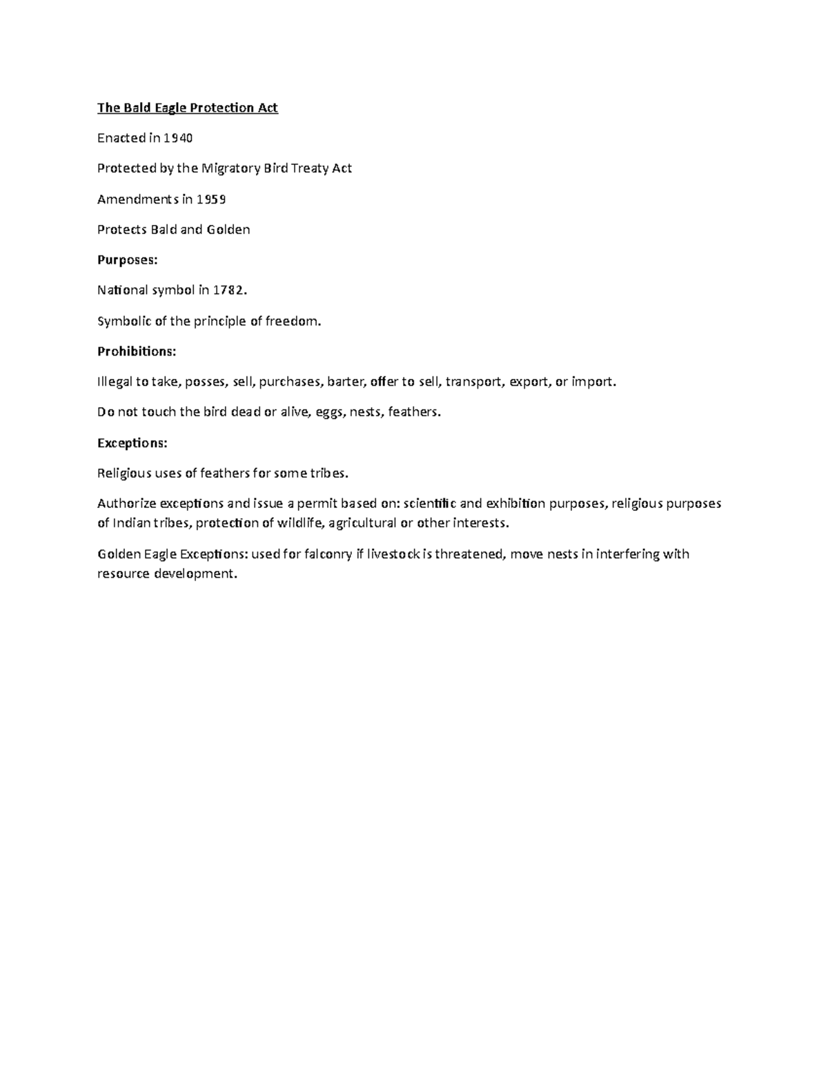 The Bald Eagle Protection Act - The Bald Eagle Protection Act Enacted