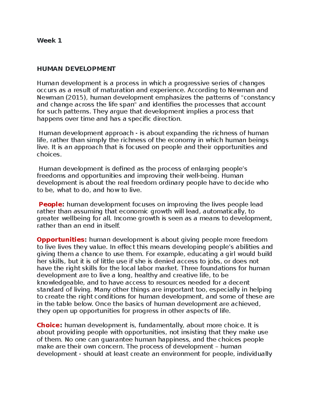 Week 1 Human Development Week 1 HUMAN DEVELOPMENT Human development