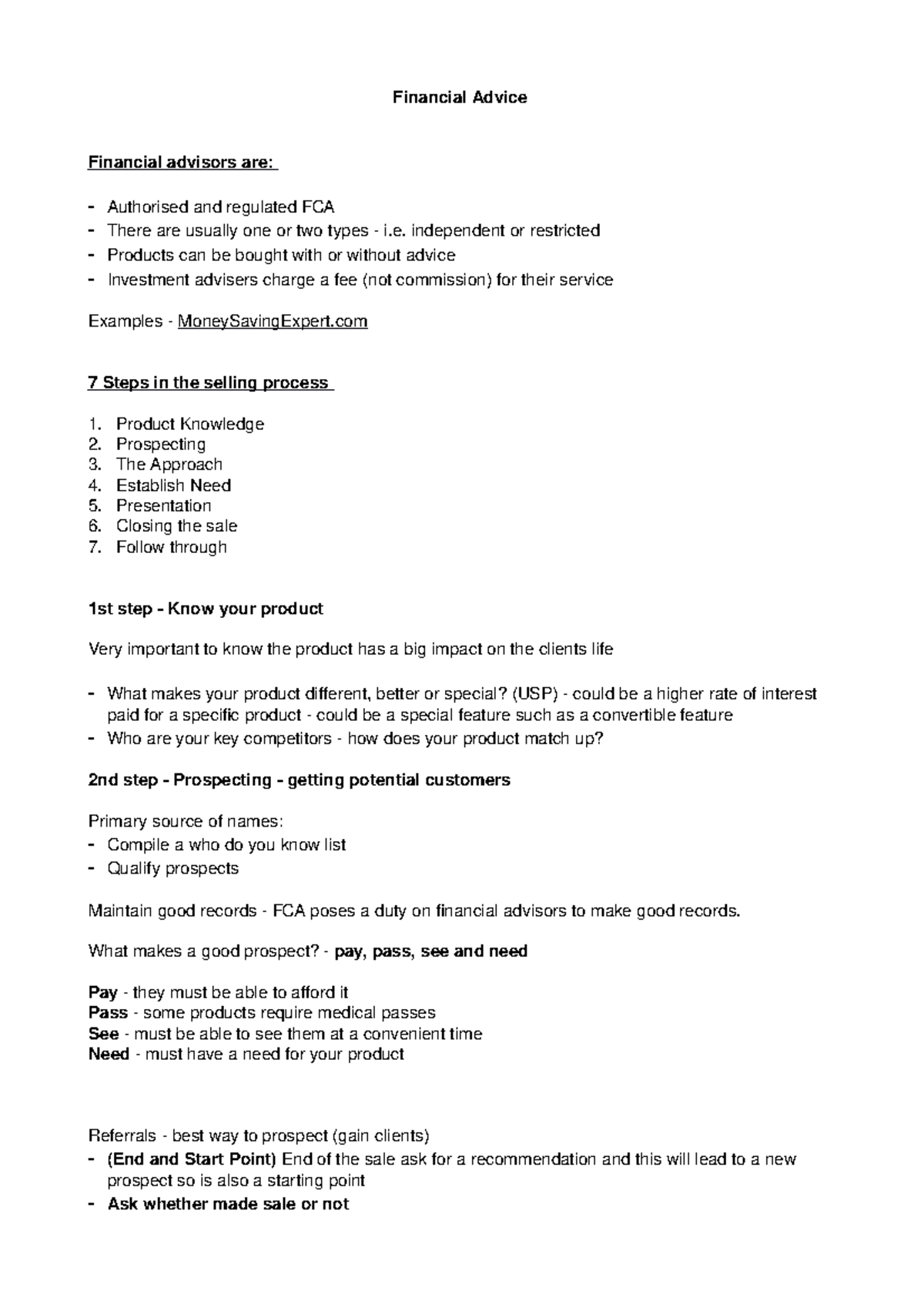 Financial Advice - Lecture notes 1 - Financial Advice Financial ...