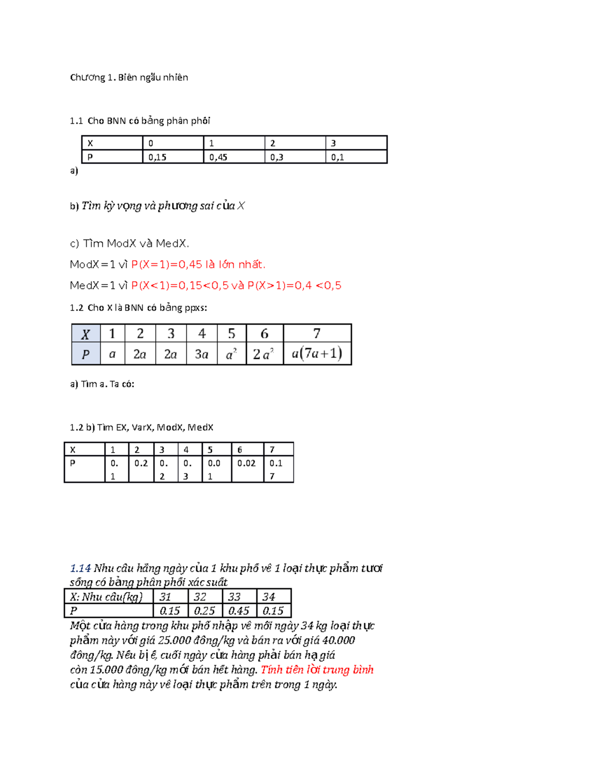 Sửa Bài Tập Chương 1 - Ch ương 1. Biếến Ngẫẫu Nhiến 1 Cho BNN Có B ảng ...