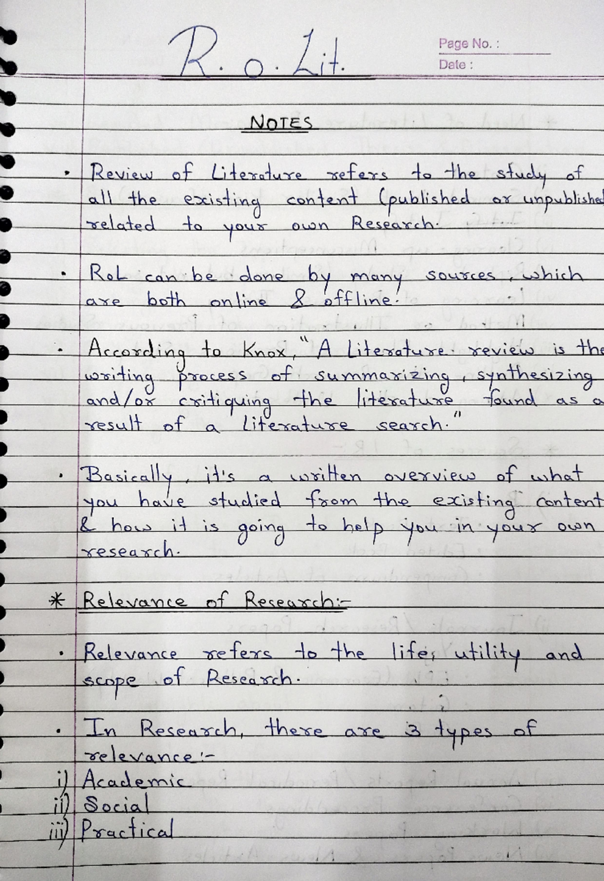 Review of Literature Notes - . Date NOTES Revisw ot LHexdure xeters to ...
