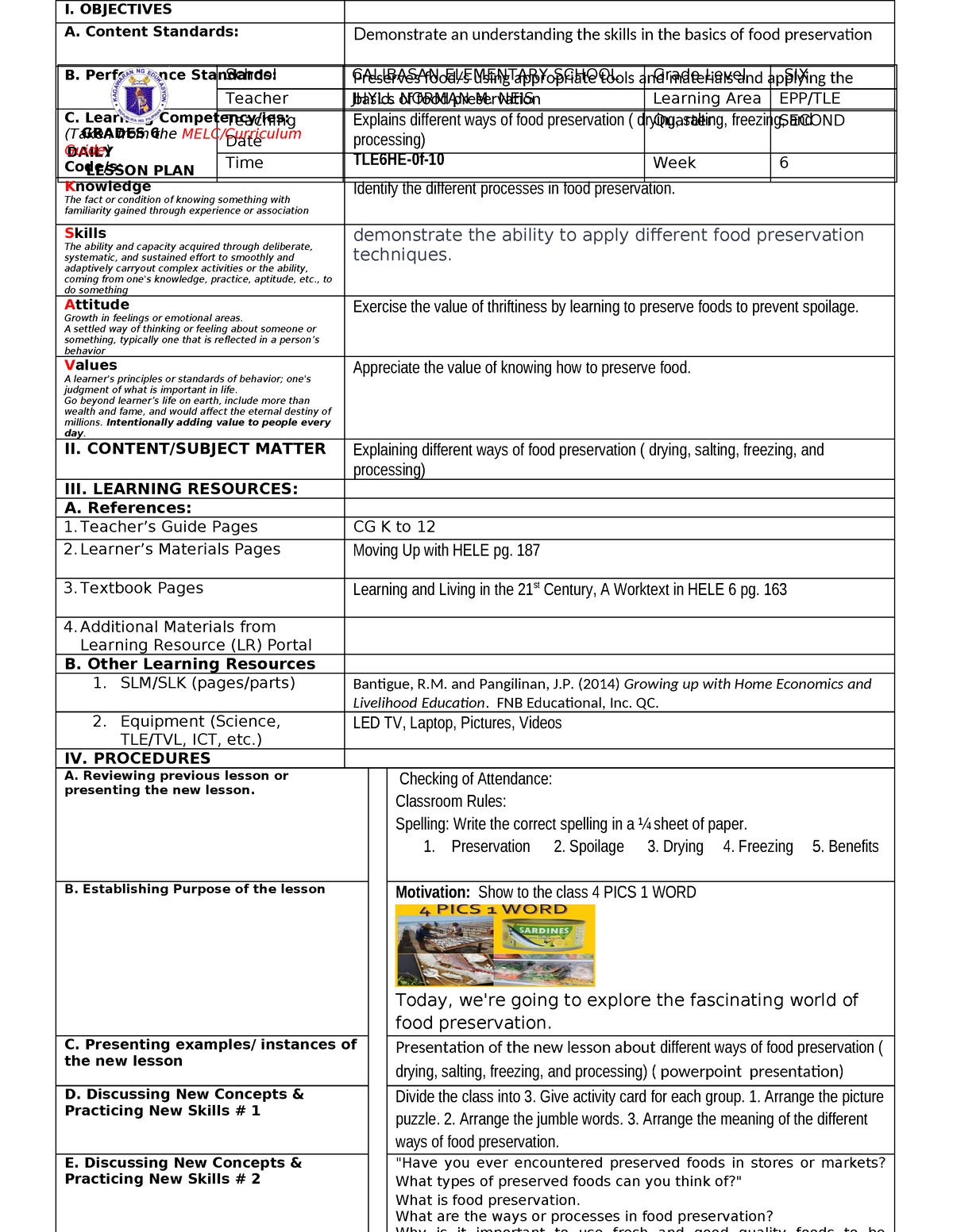 COT.Q2.DLP-Q3.W6 - GRADES 6 DAILY LESSON PLAN School CALIBASAN ...