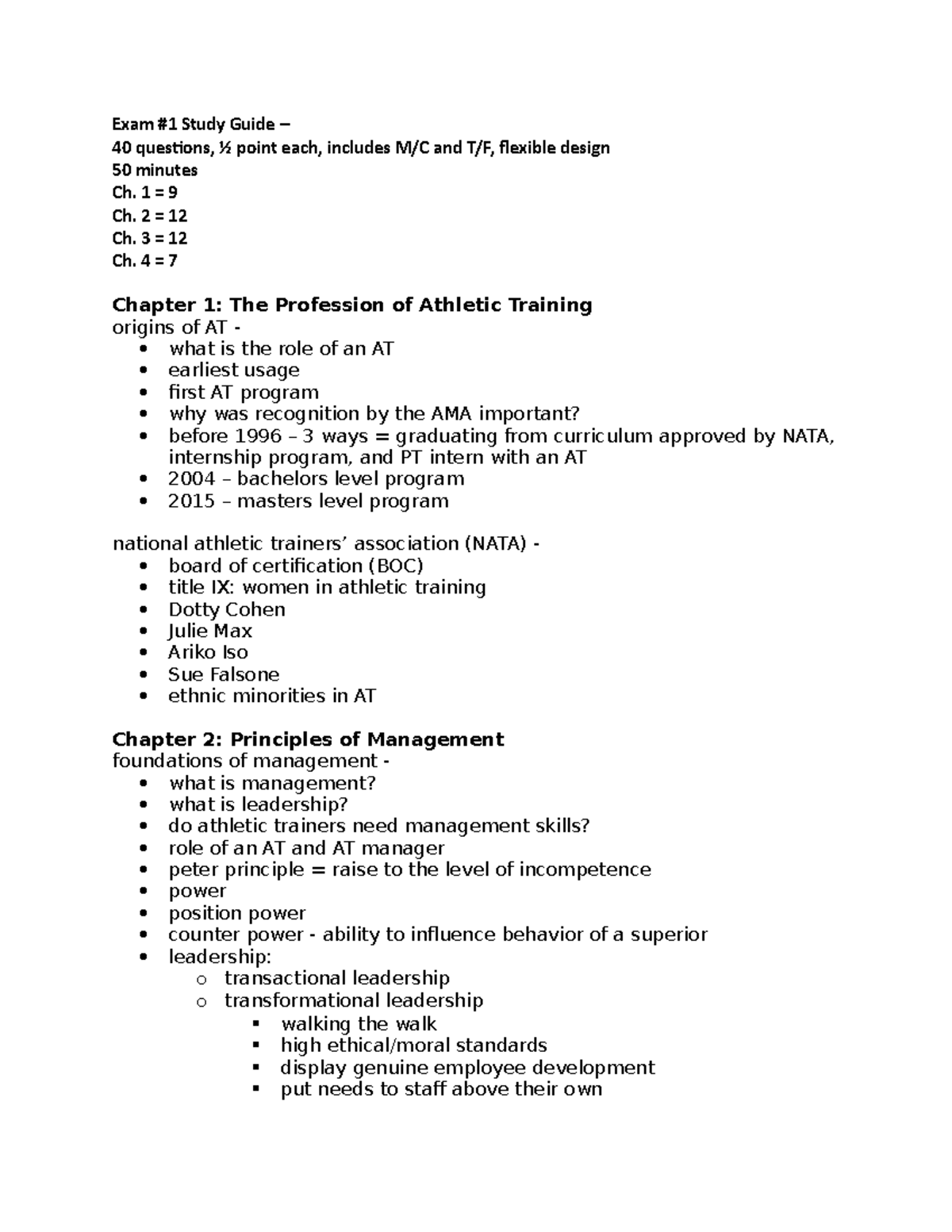 Exam #1 Study Guide - Exam #1 Study Guide – 40 Questions, ½ Point Each ...