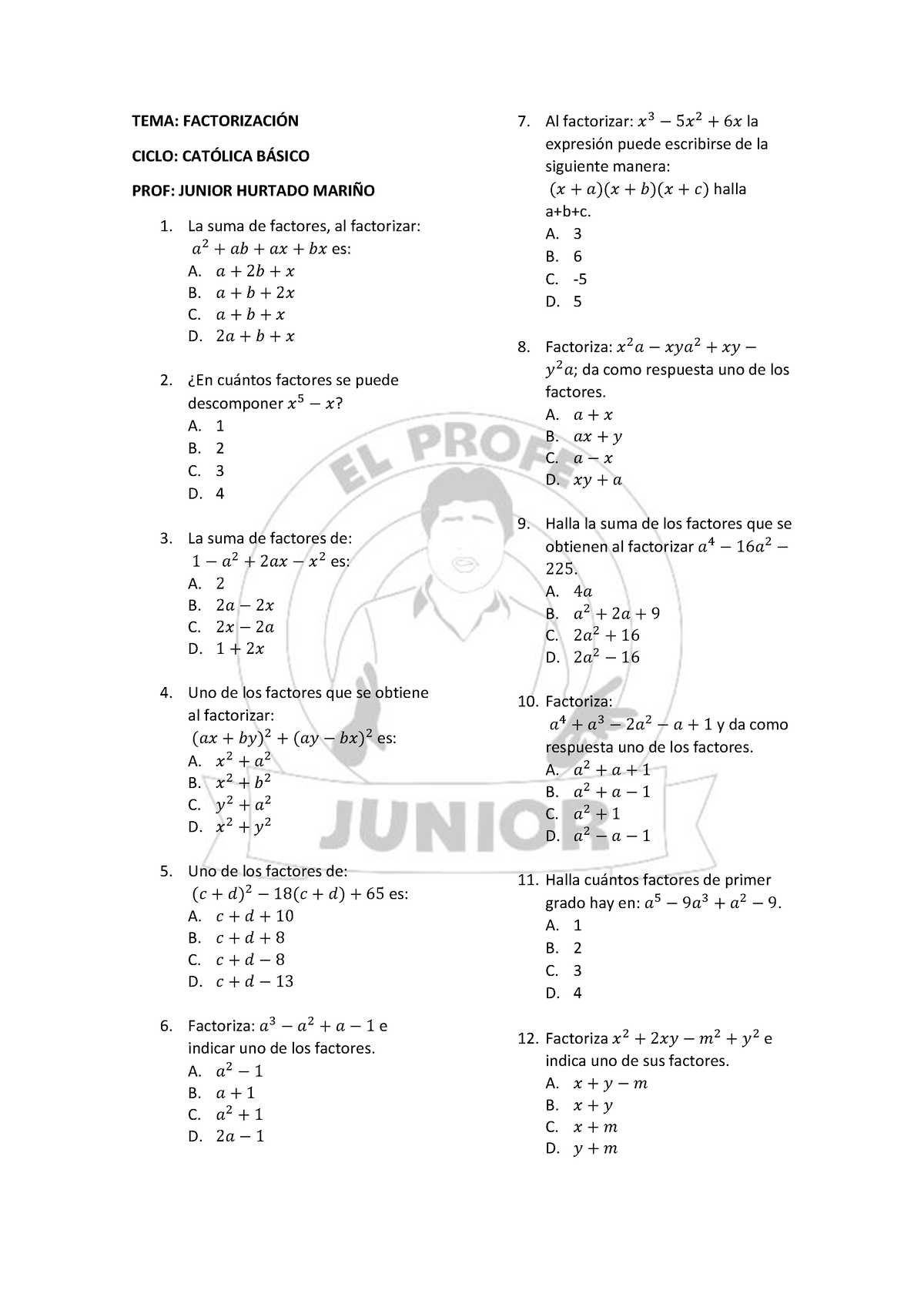 Factorización - Factorizacióon Curso De Algebra - TEMA: FACTORIZACI”N ...