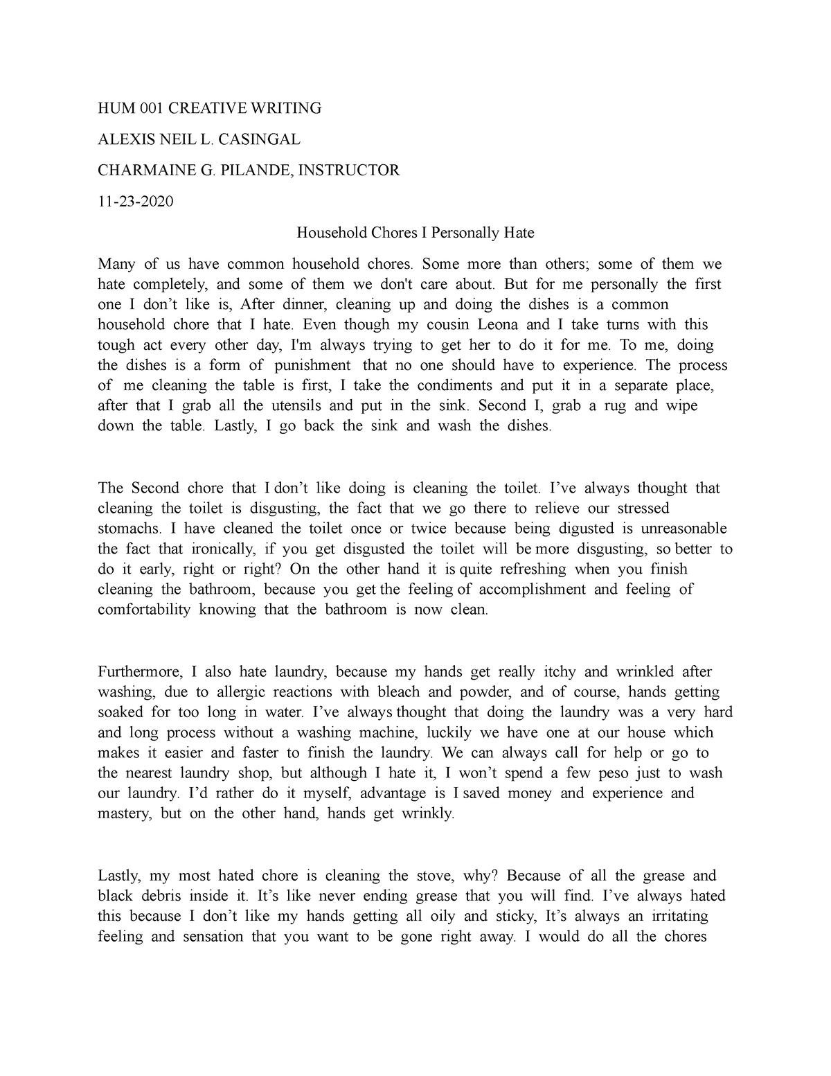 Creative Writing PETA - HUM 001 CREATIVE WRITING ALEXIS NEIL L ...