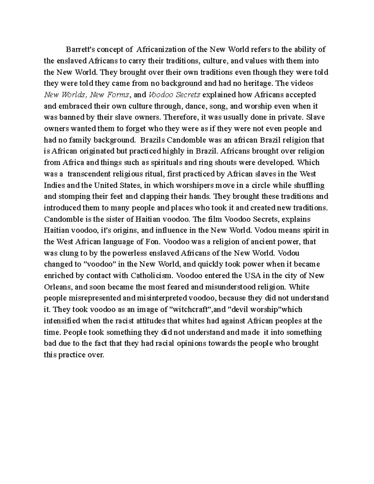Be - notes - Barrett's concept of Africanization of the New World ...