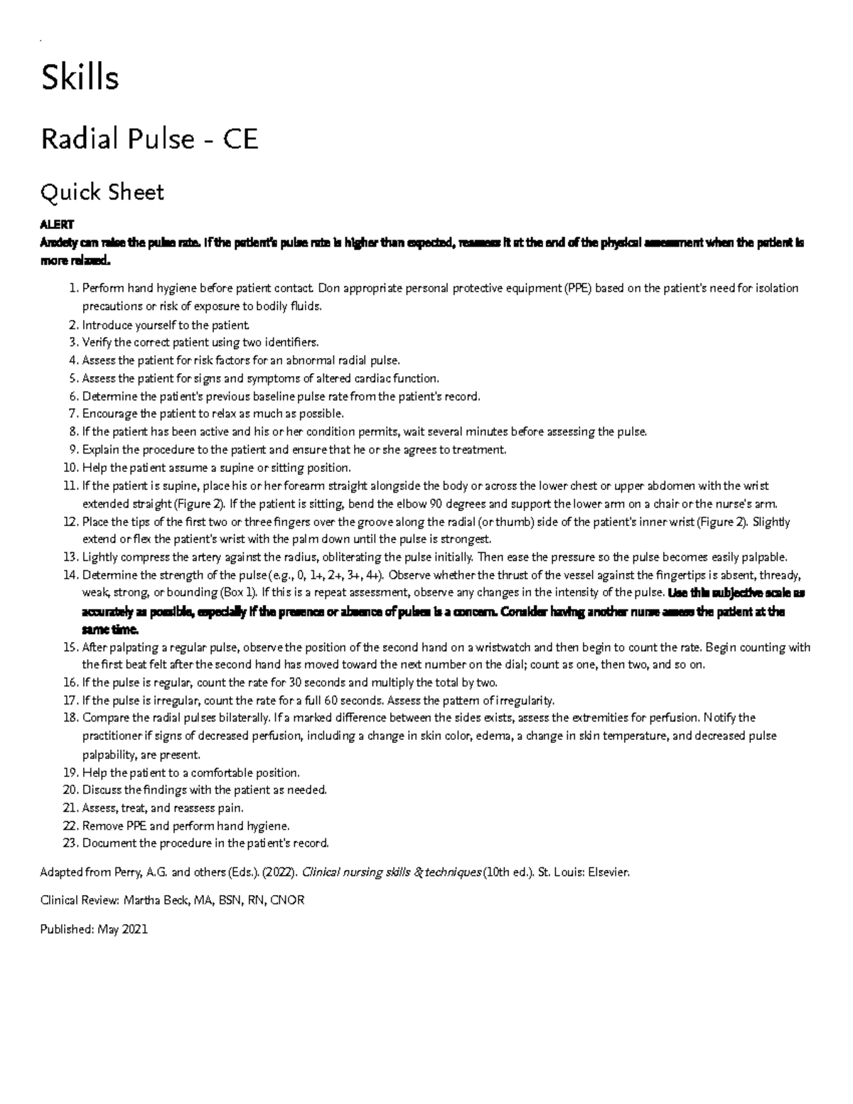 radial-pulse-study-material-skills-radial-pulse-ce-quick-sheet