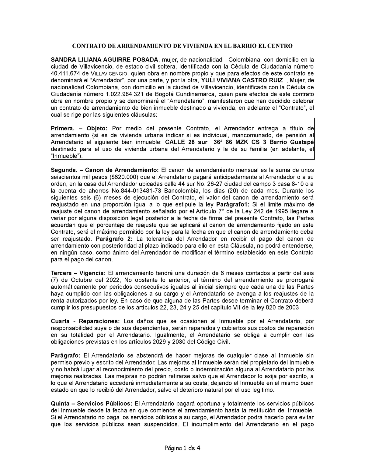 Contrato De Arrendamiento De Vivienda Urbana Sandra 1casa K 3 Contrato De Arrendamiento De 6507