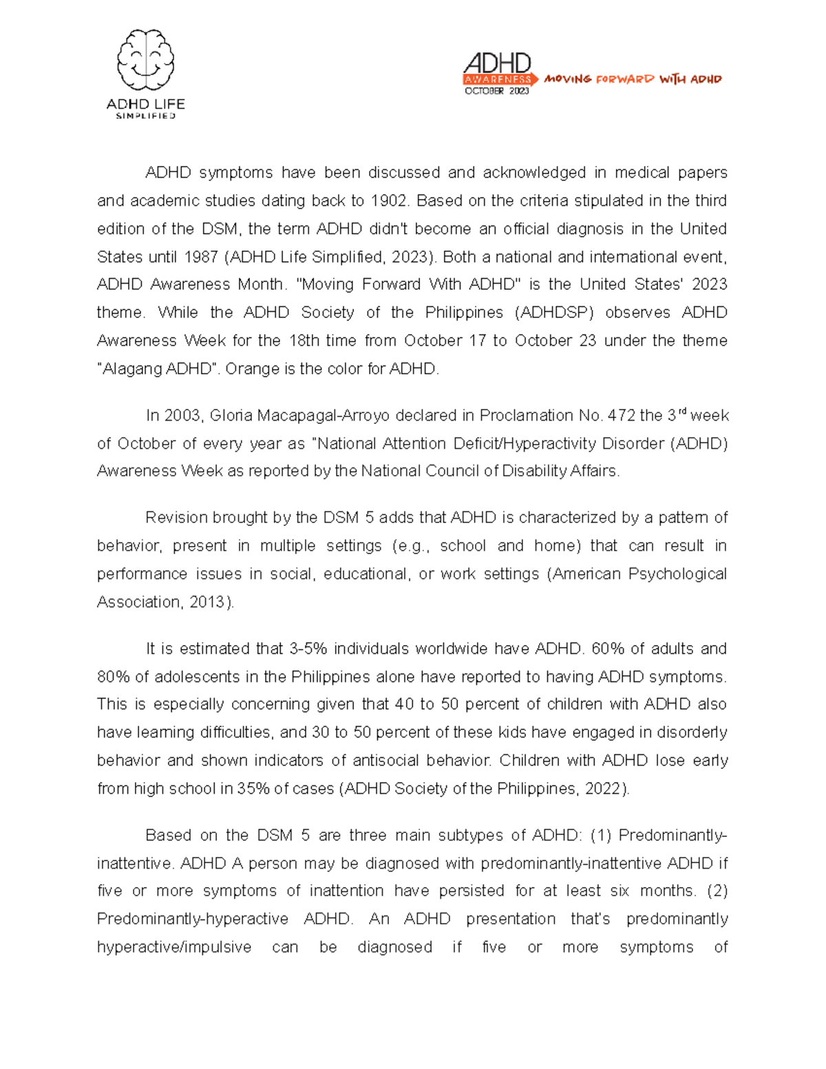 ADHD Awareness Month - ADHD - ADHD symptoms have been discussed and ...