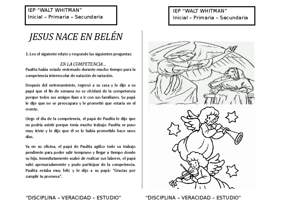 Hoja jesus nace en belén - JESUS NACE EN BELÉN 1.-Lee el siguiente ...