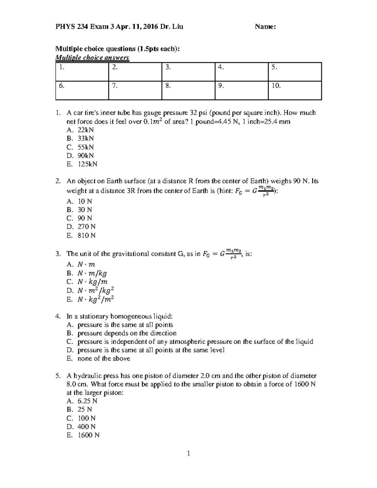 PHYS 234 Exam 3 Solution - Multiple choice questions (1 each): Multiple ...