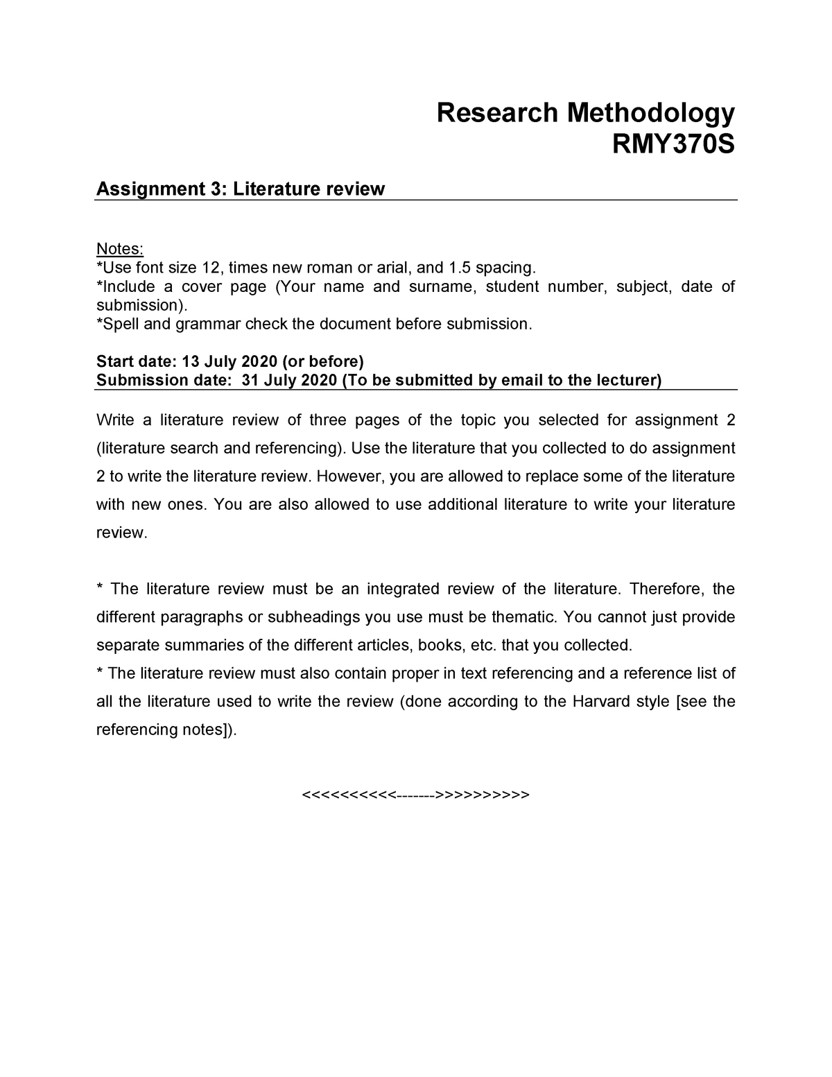 literature review assignment sheet