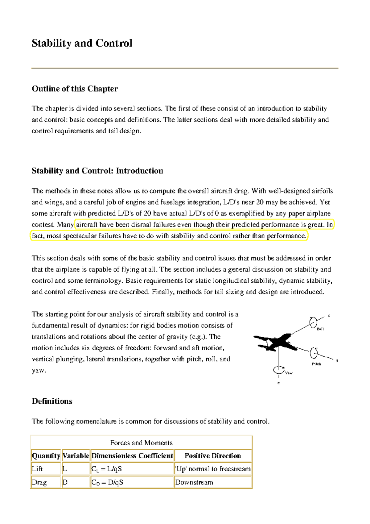 8 Stability and Control - Stability and Control Outline of this Chapter ...
