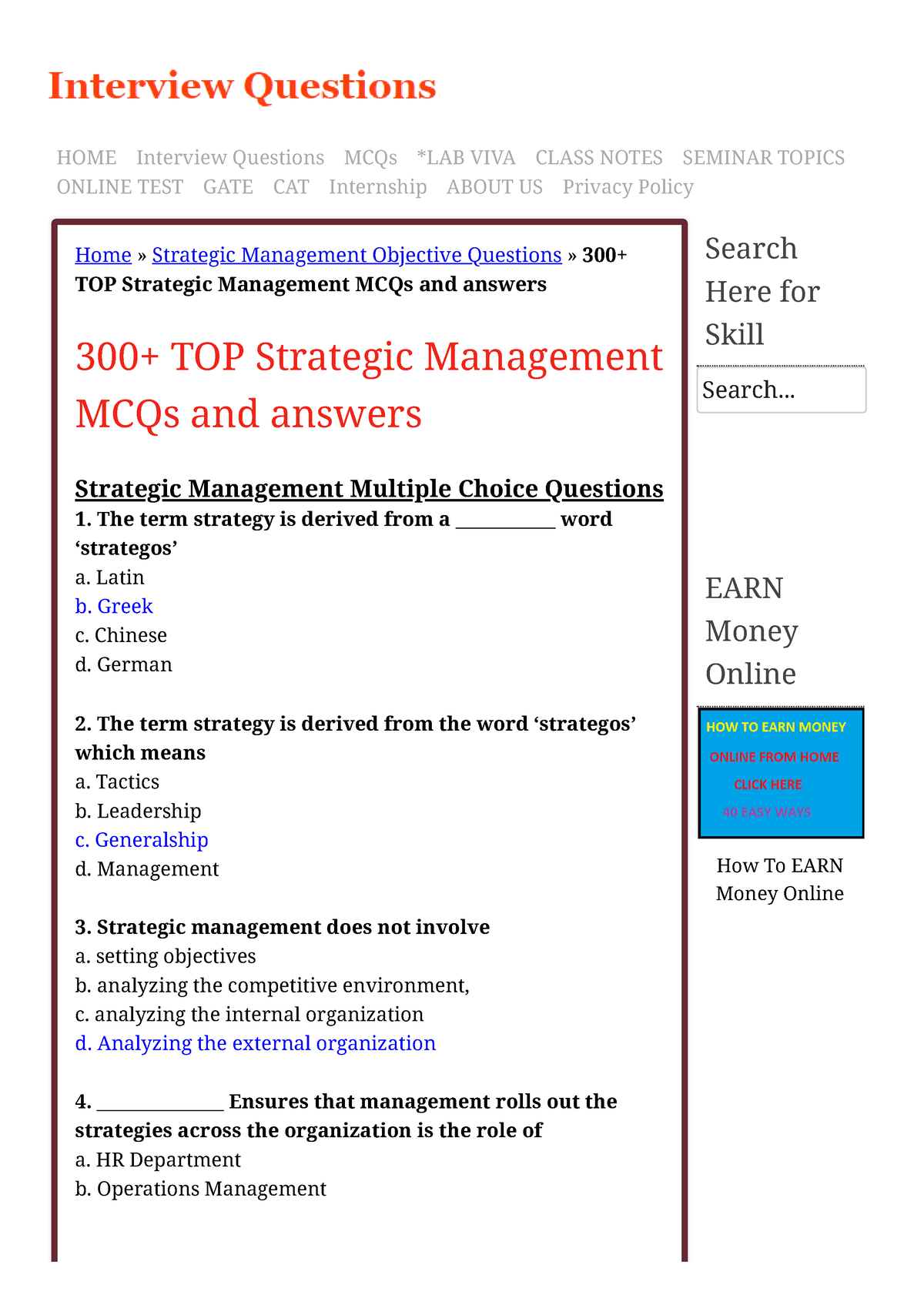 490515803 300 TOP Strategic Management MCQs And Answers 2021 Pdf - Home ...