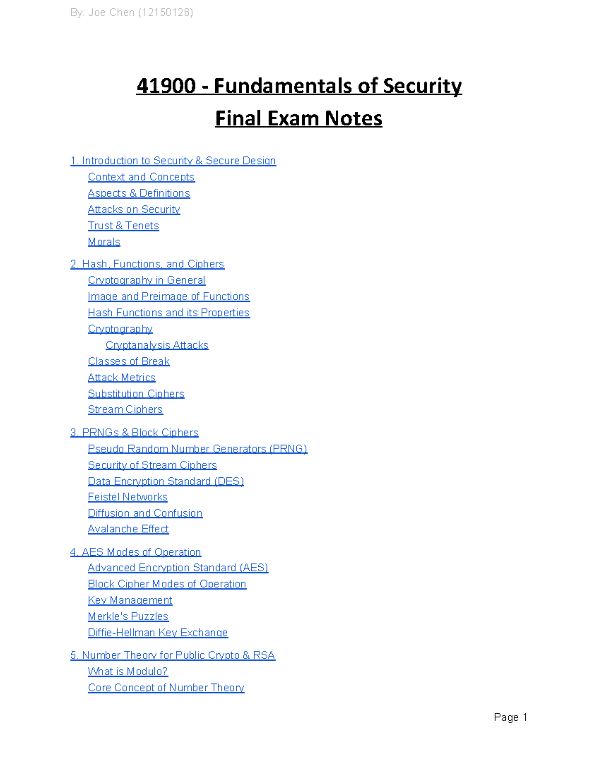 41900 Fundamentalsof Security Final Exam Notes Joe Chen 12150126