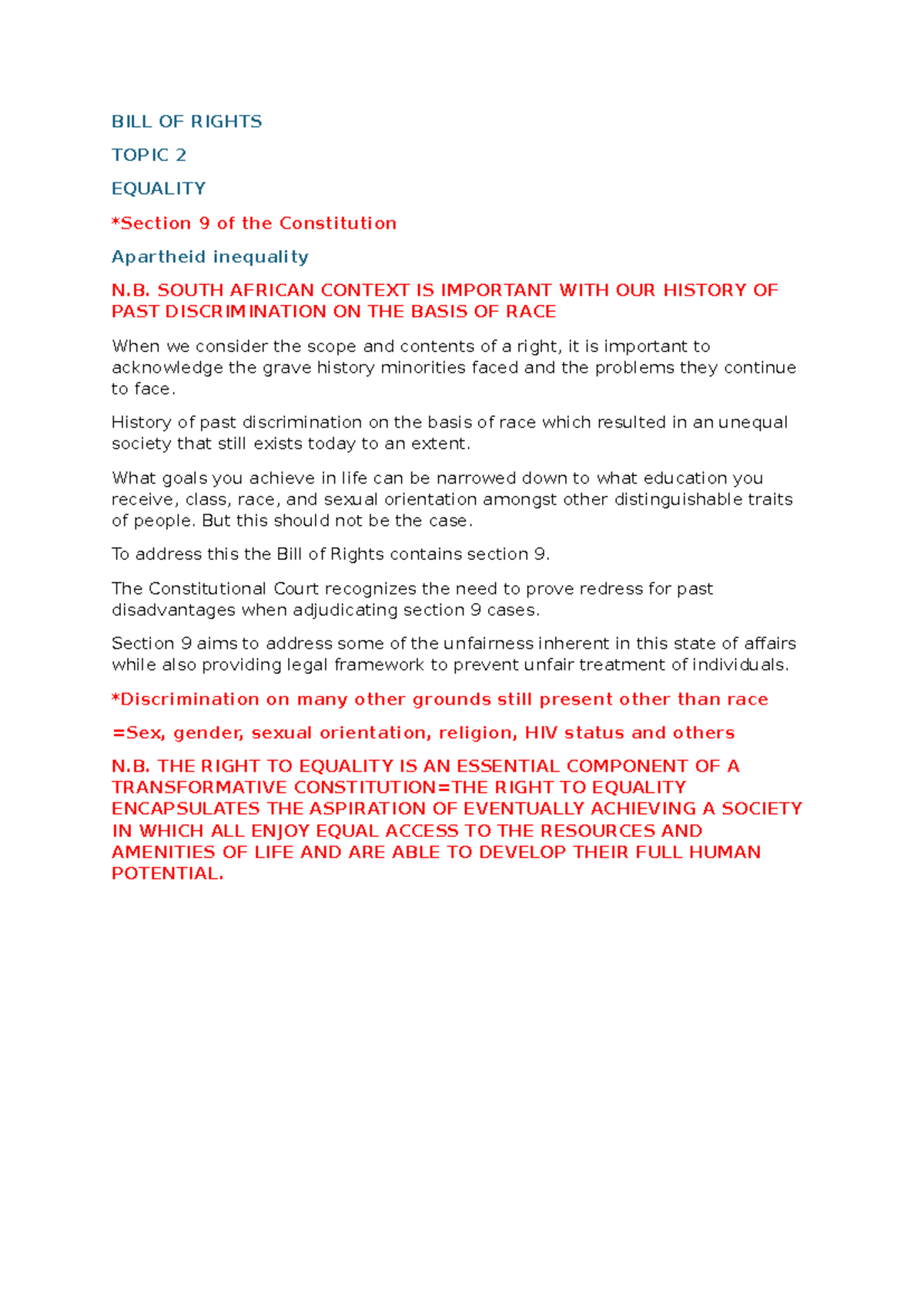 Right TO Equality - BILL OF RIGHTS TOPIC 2 EQUALITY *Section 9 of the ...