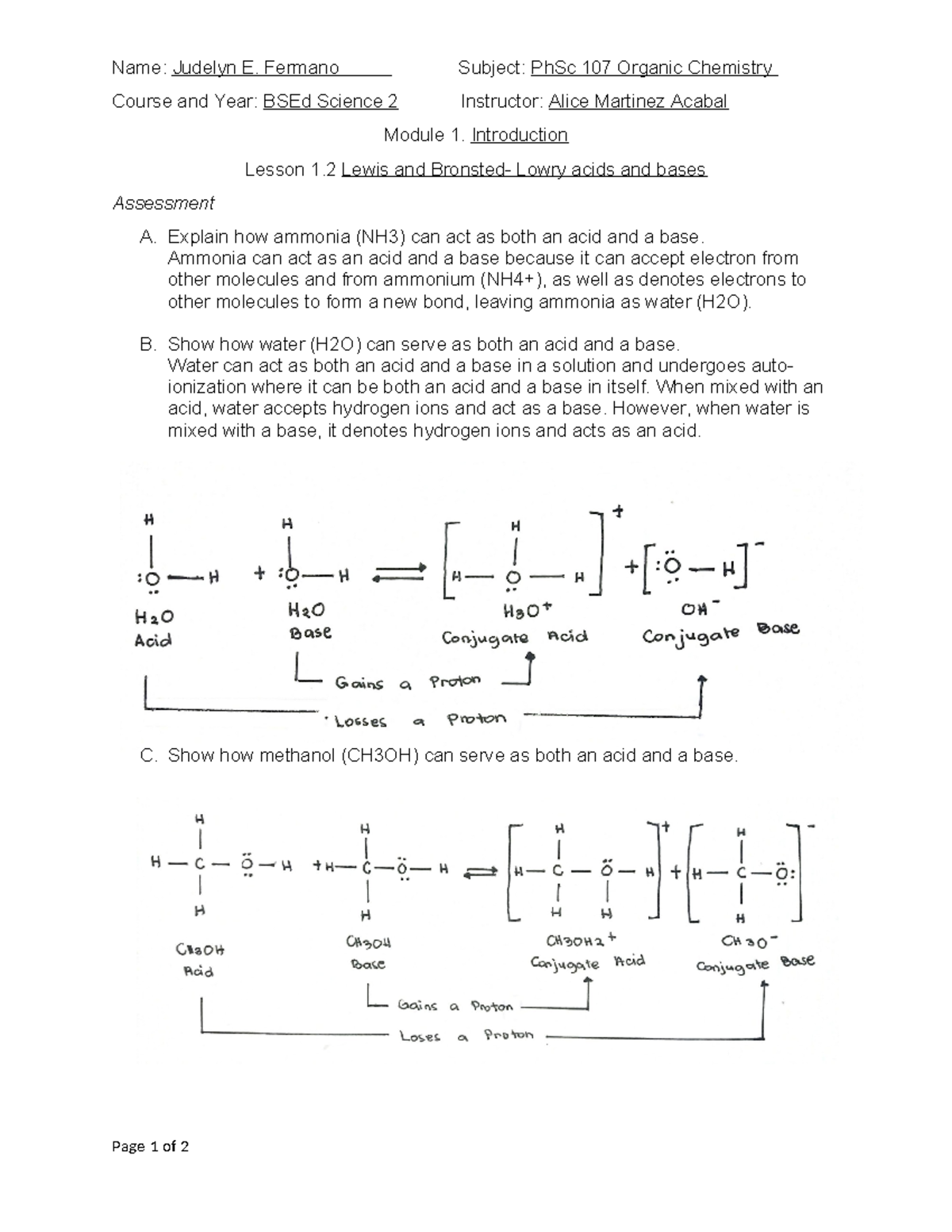 CHEM 127N R175 Module 1.2 Assesment - Name: Judelyn E. Fermano Subject ...