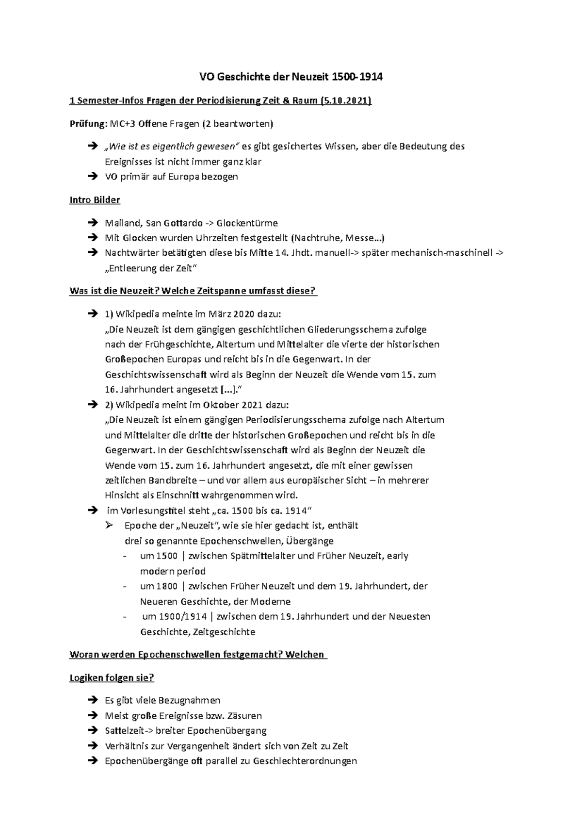 VO Geschichte der Neuzeit Geschichte der Neuzeit (ca. 1500 bis ca