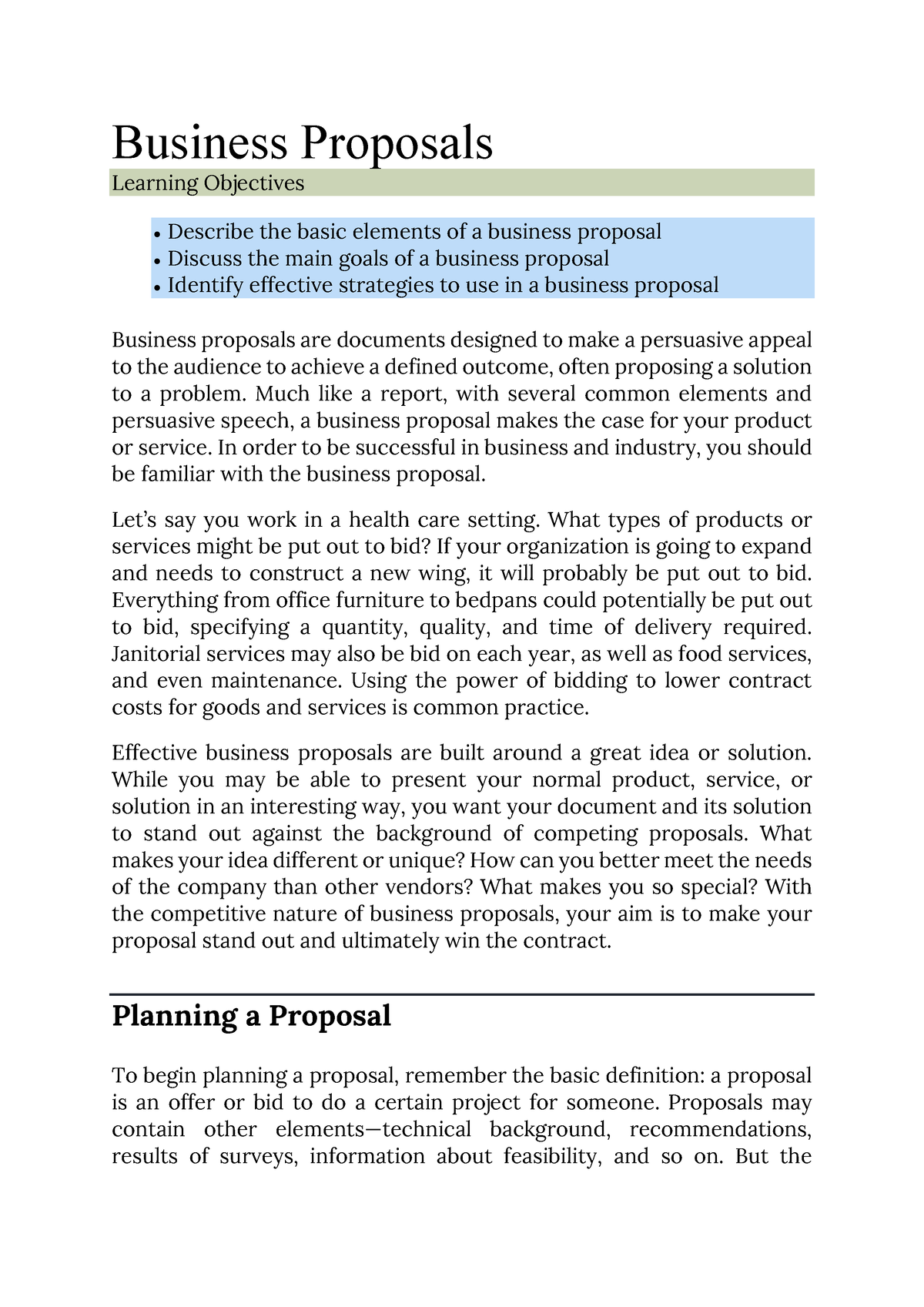 Business Proposal - Business Proposals Learning Objectives • Describe ...