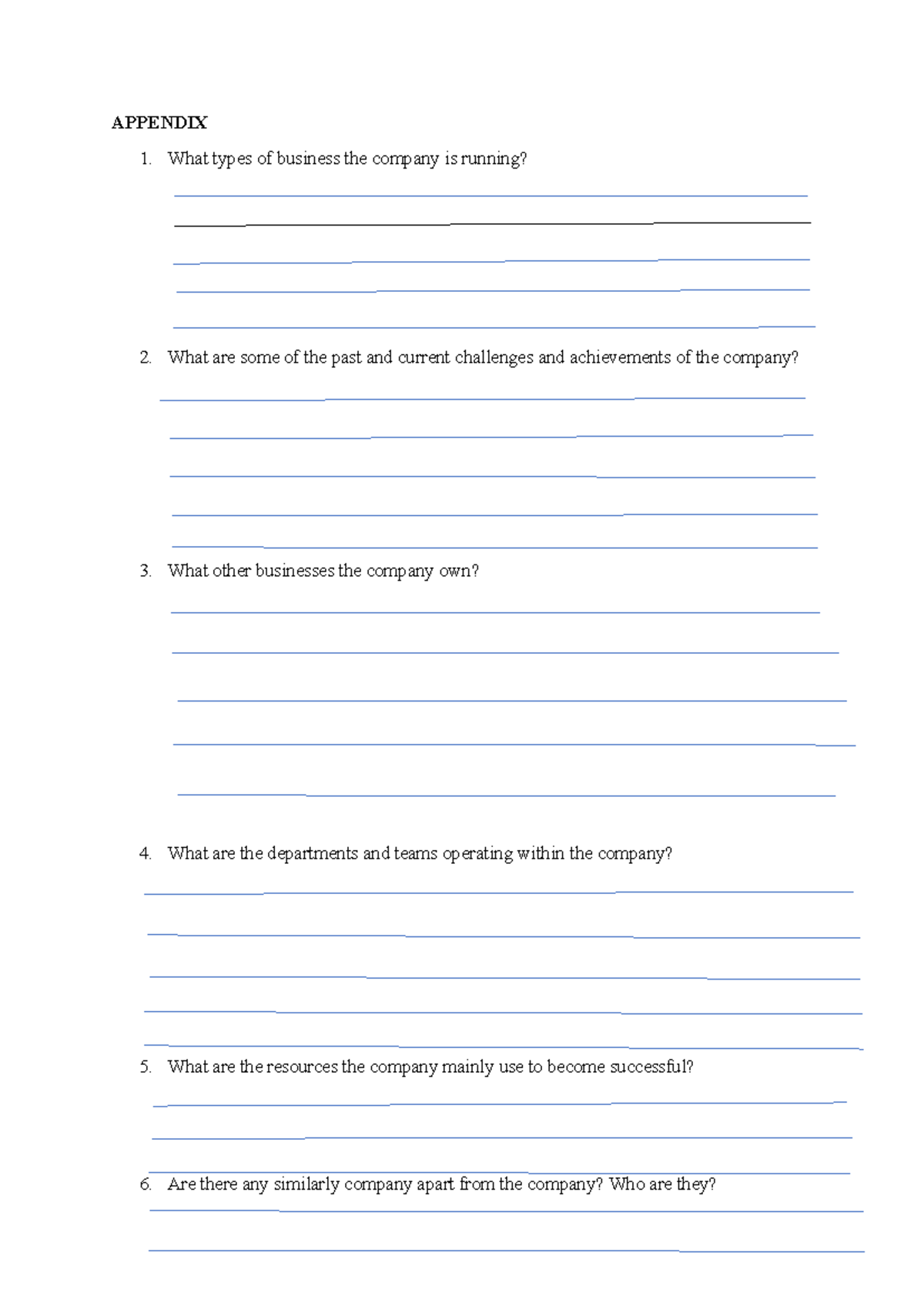 Appendix MG309 - Notes - APPENDIX What types of business the company is ...