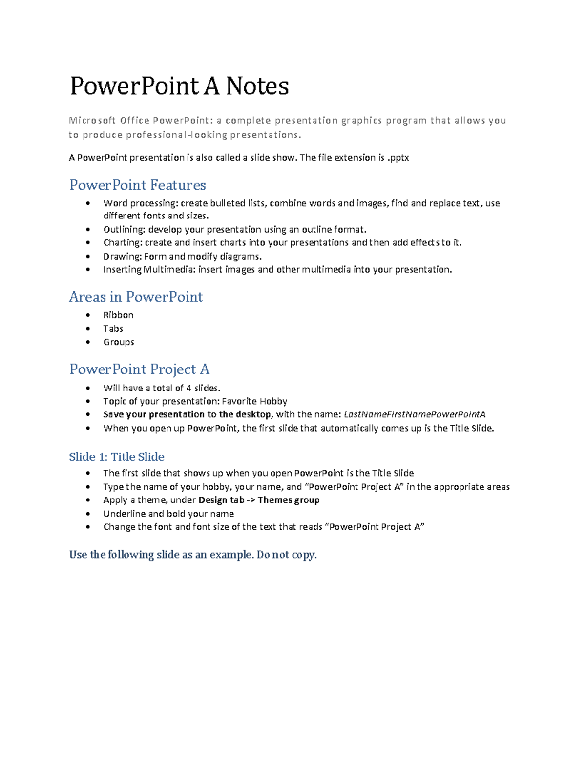 Power Point Notes A - PowerPoint A Notes Microsoft Office PowerPoint: a ...