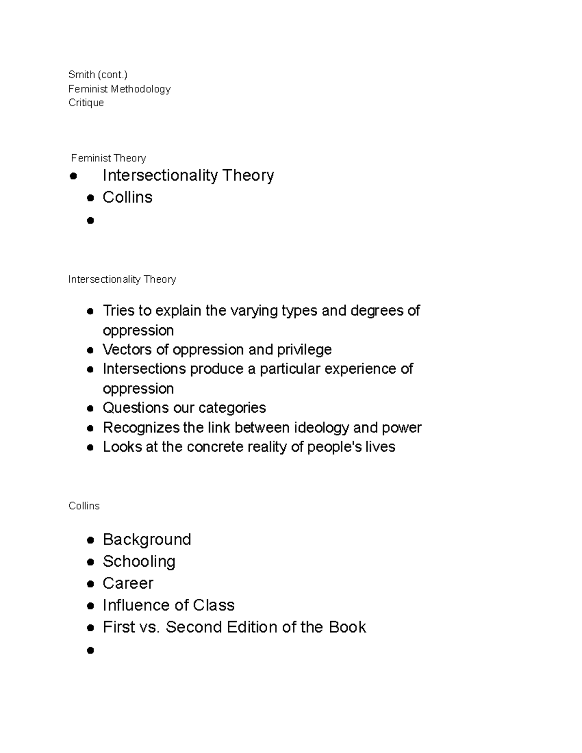 Introduction To Feminist Theory Part 2 - Smith (cont.) Feminist ...