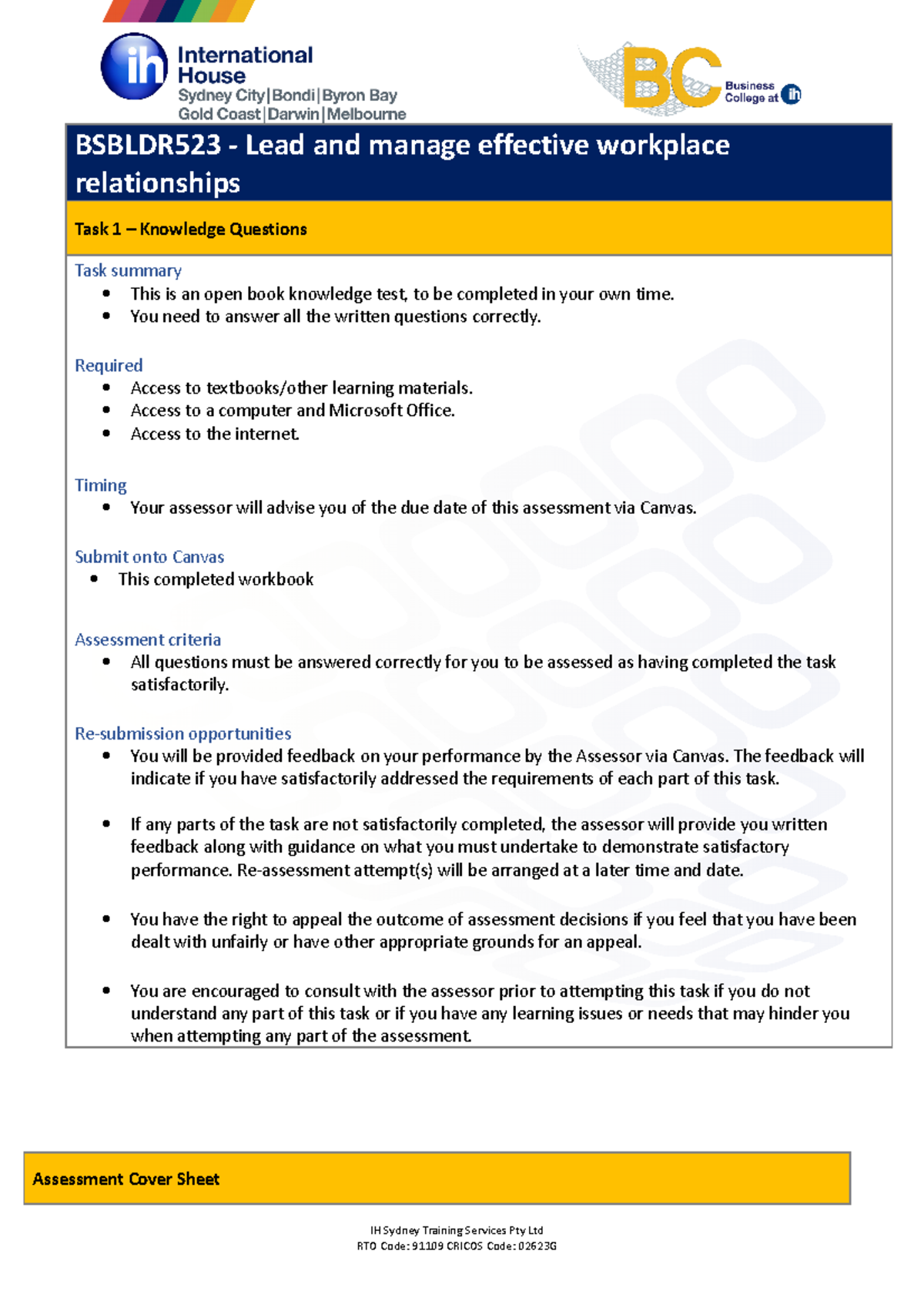 Sara - Notes - BSBLDR523 - Lead and manage effective workplace ...