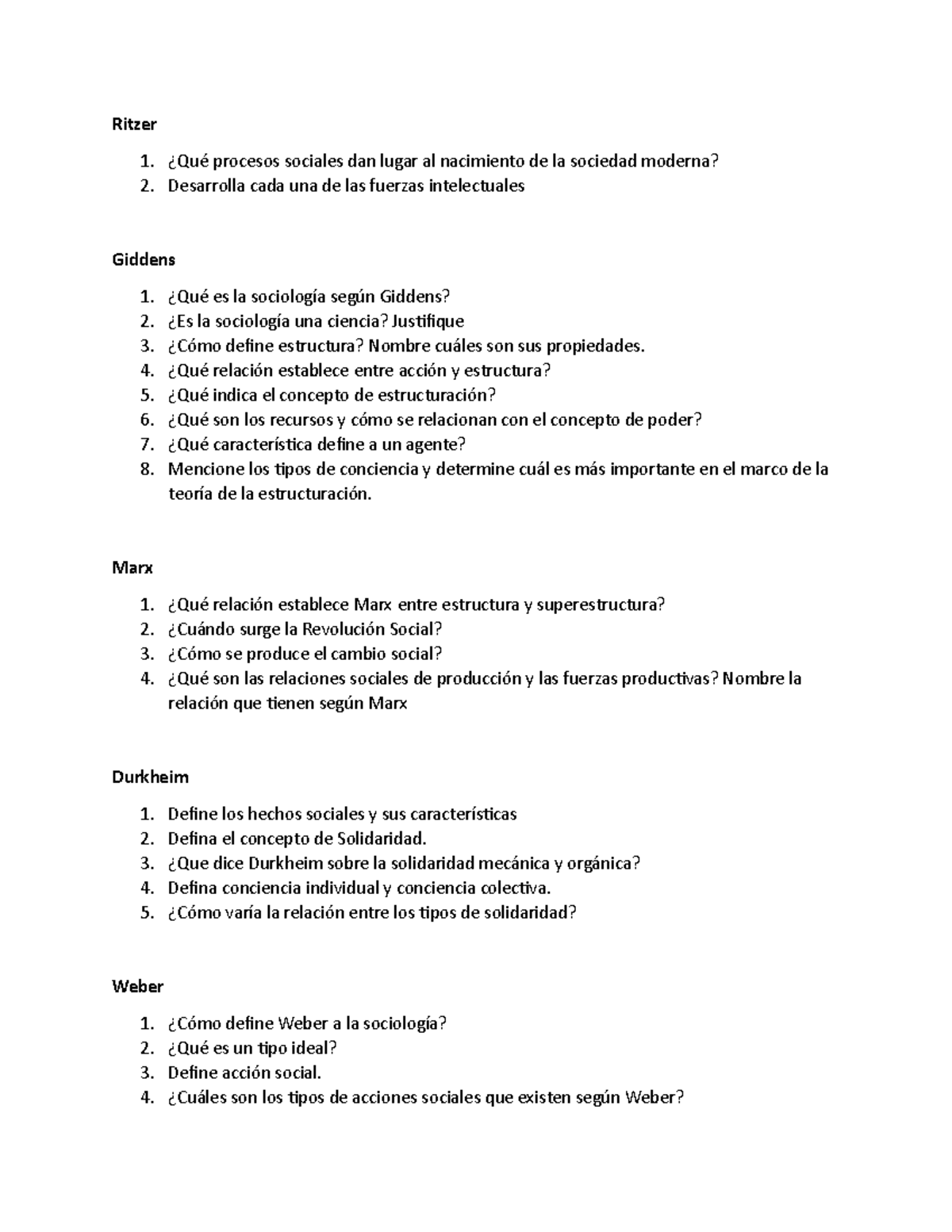 Preguntas de Examen sociología 2019-2020 - Ritzer ¿Qué procesos ...