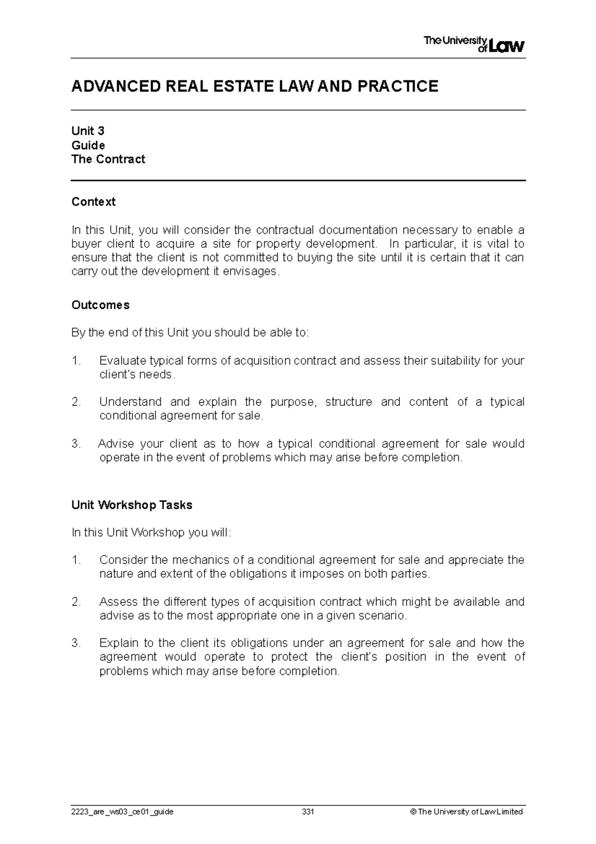 2223 are ws03 ce01 guide - ADVANCED REAL ESTATE LAW AND PRACTICE Unit 3 ...