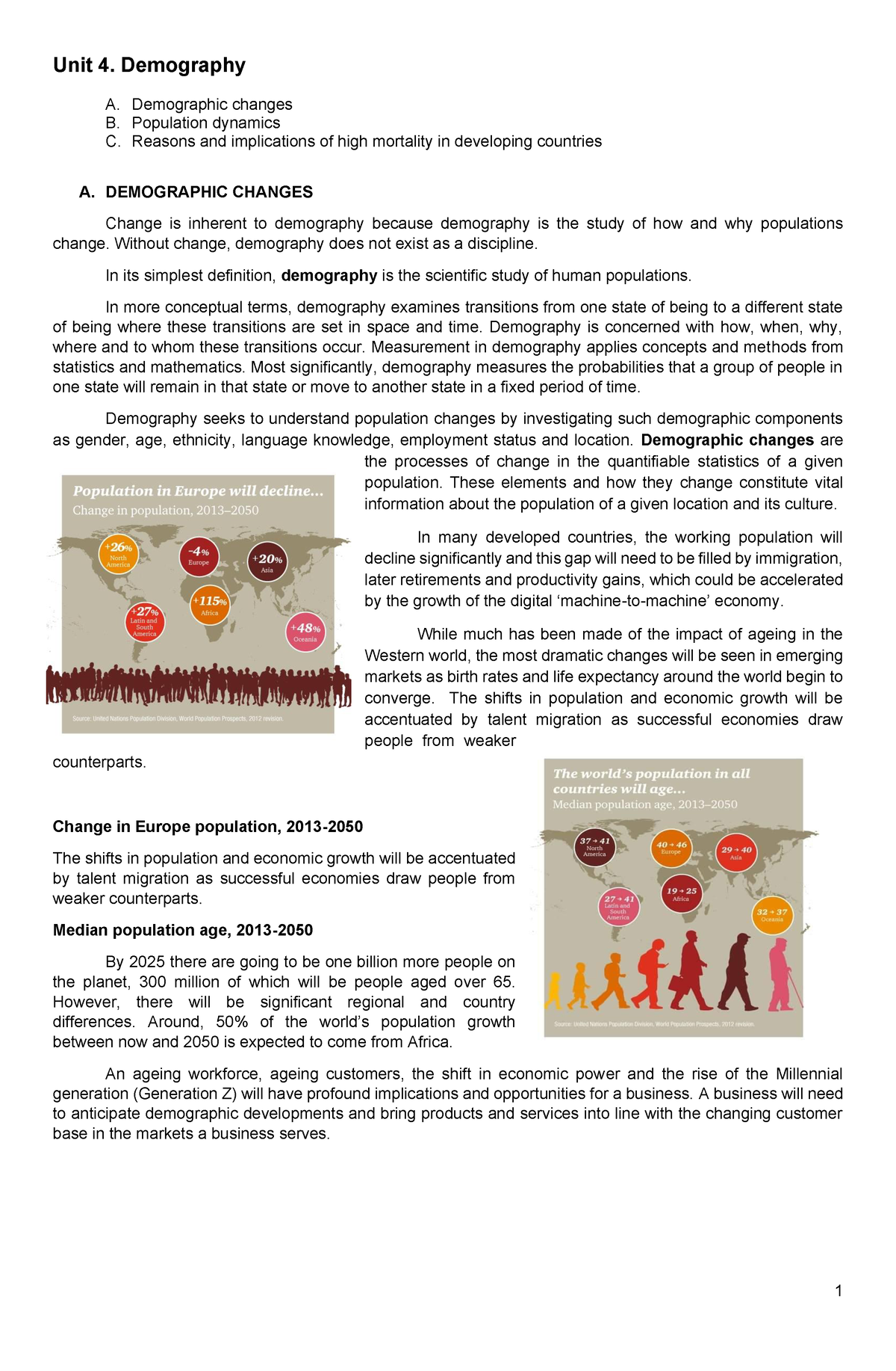 UNIT 4 Demography - Unit 4. Demography A. Demographic Changes B ...