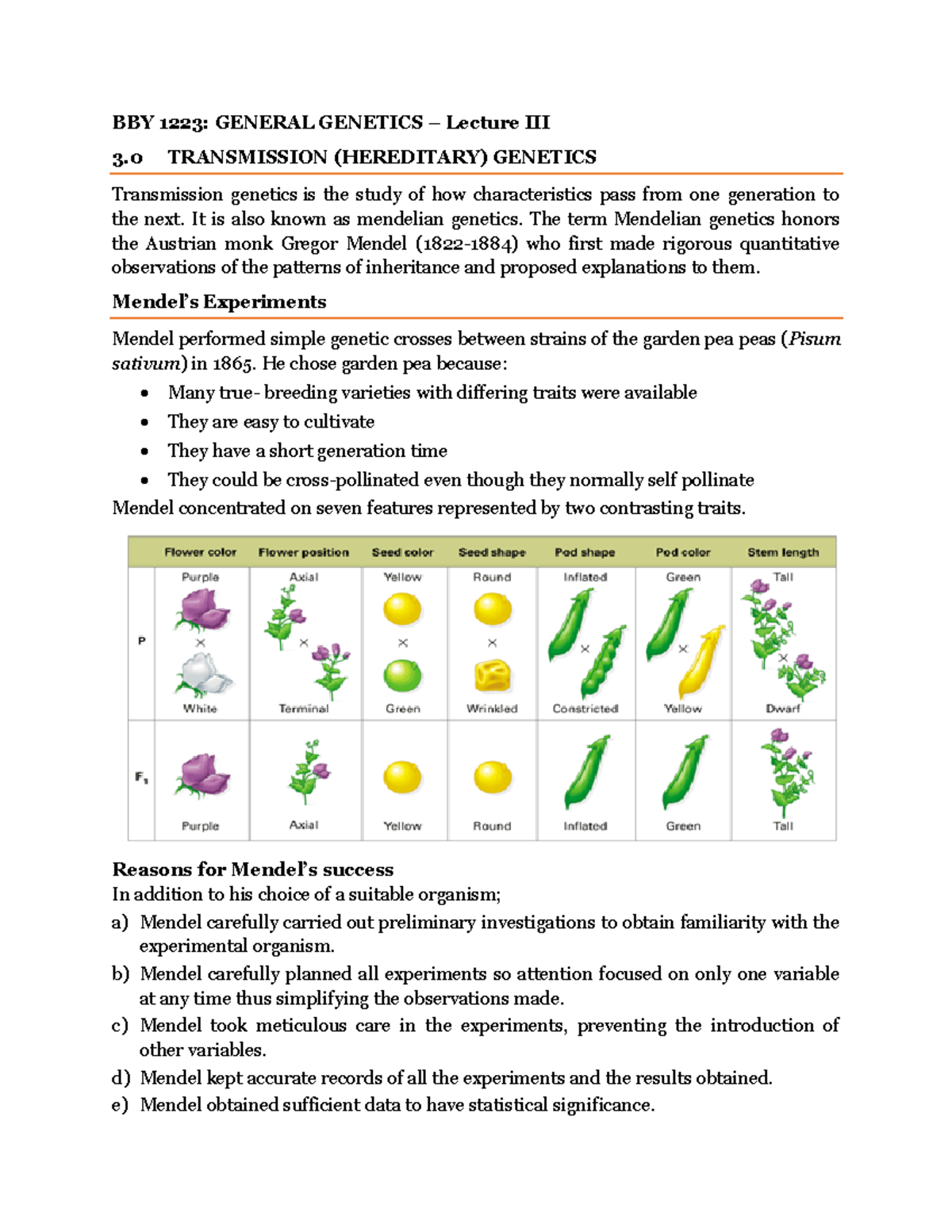 BBY 1223 General genetic notes - lecture III - BBY 1223: GENERAL ...