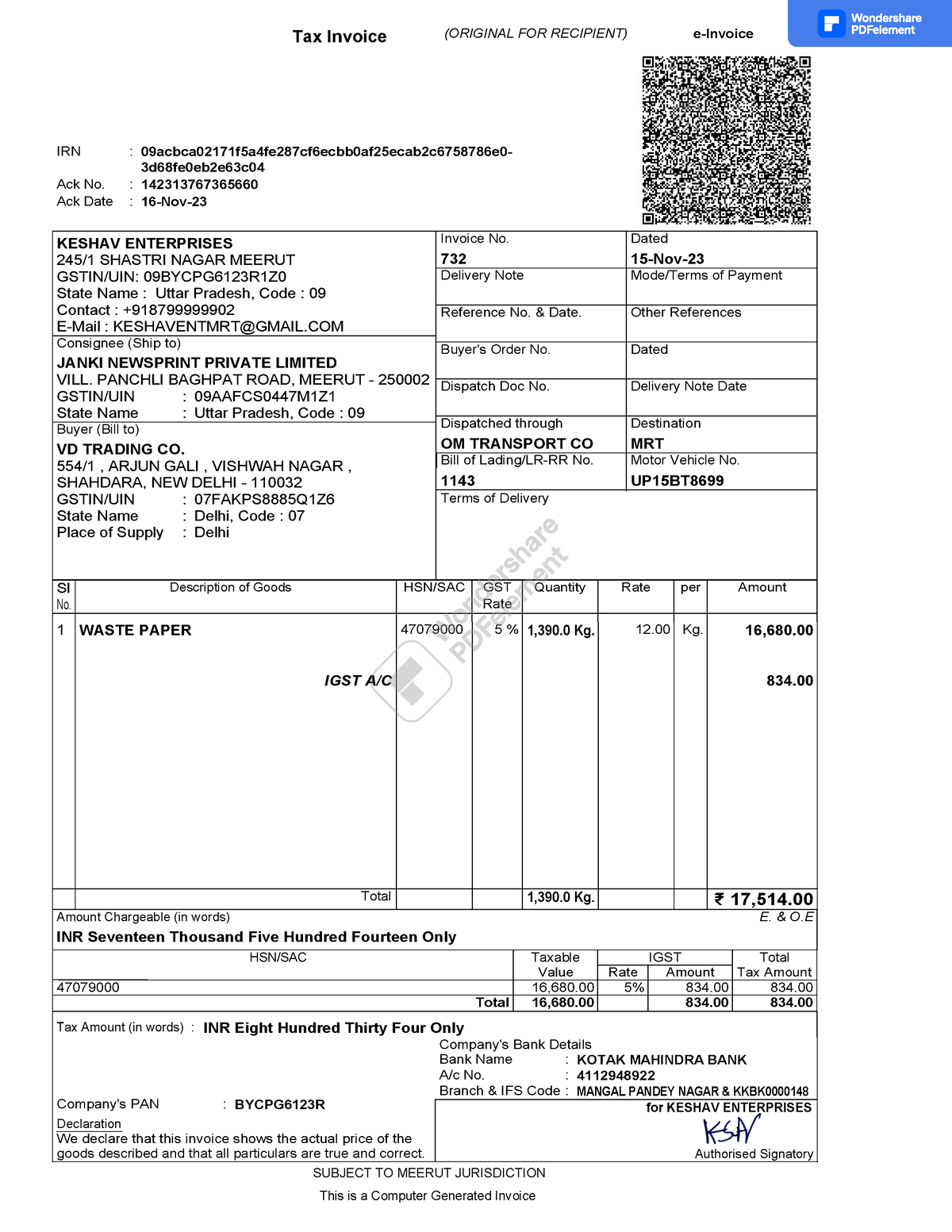 KE 732 - Notes - Tax Invoice (ORIGINAL FOR RECIPIENT) IRN : - Studocu