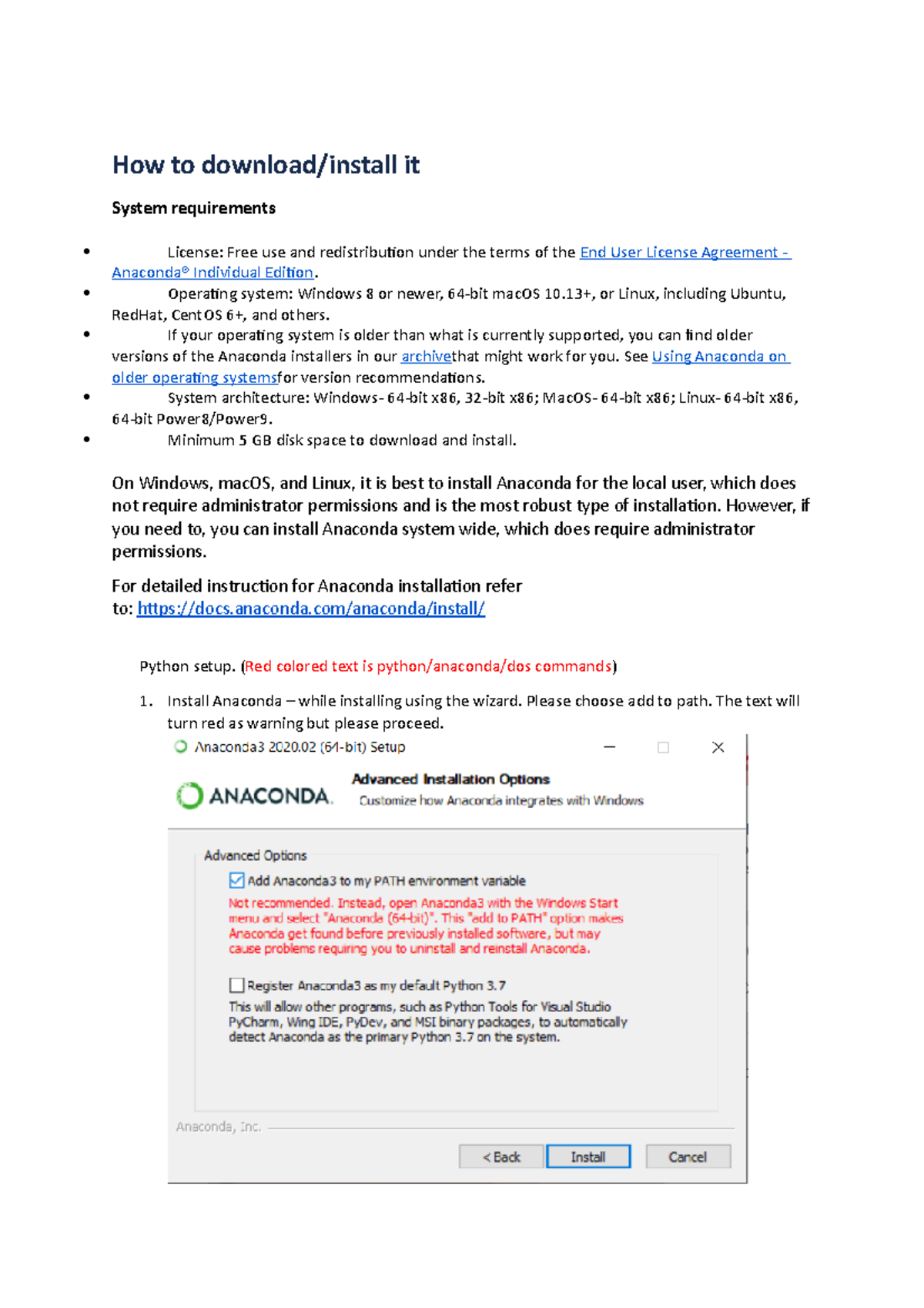 Anaconda and Python setup (DSC551, ISP560) How to download/install it