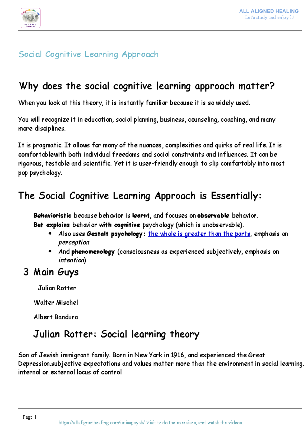 Social Cognitive Learning Approach a study guide for UNISA Let s