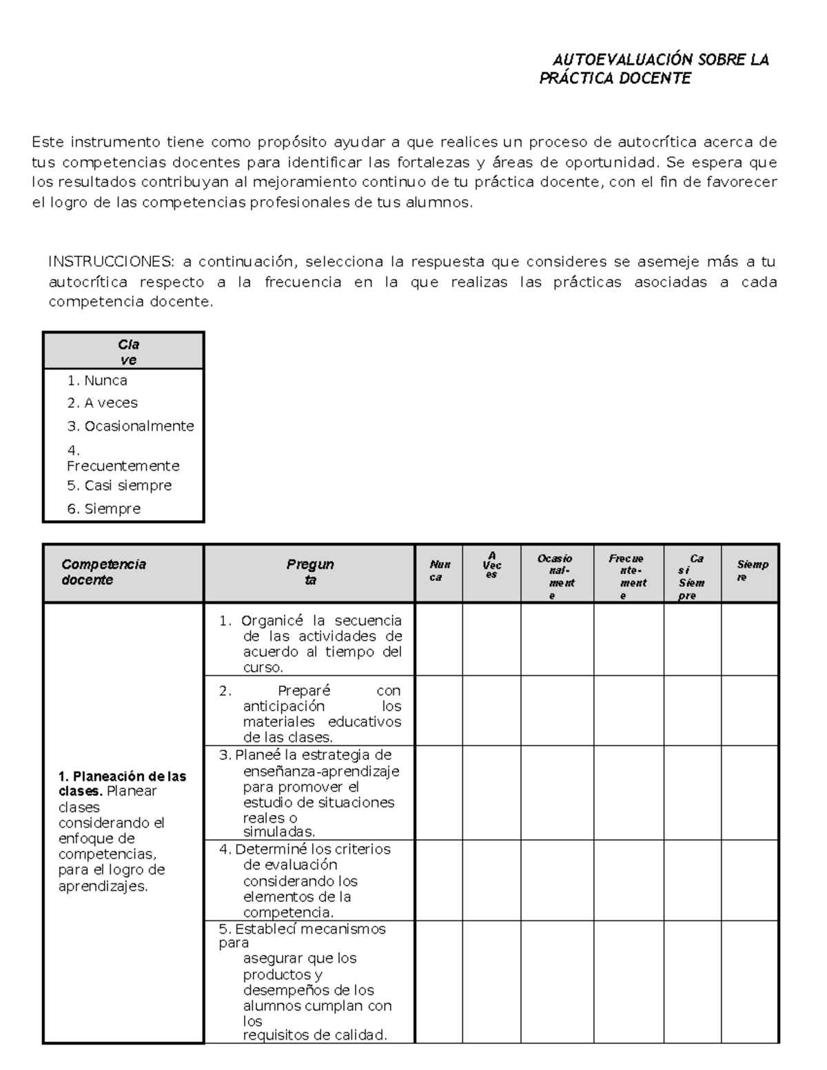 Instrumento Autoevaluacion práctica 7mo - AUTOEVALUACIÓN SOBRE LA ...