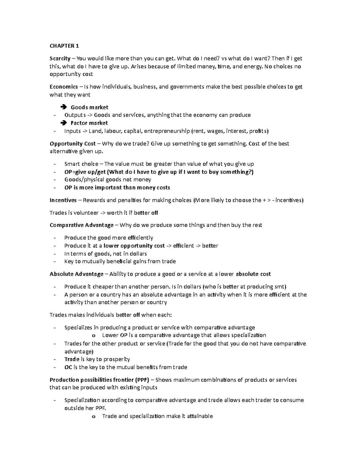 Intro to Microeconomics 104 Helpful Notes - CHAPTER 1 Scarcity – You ...