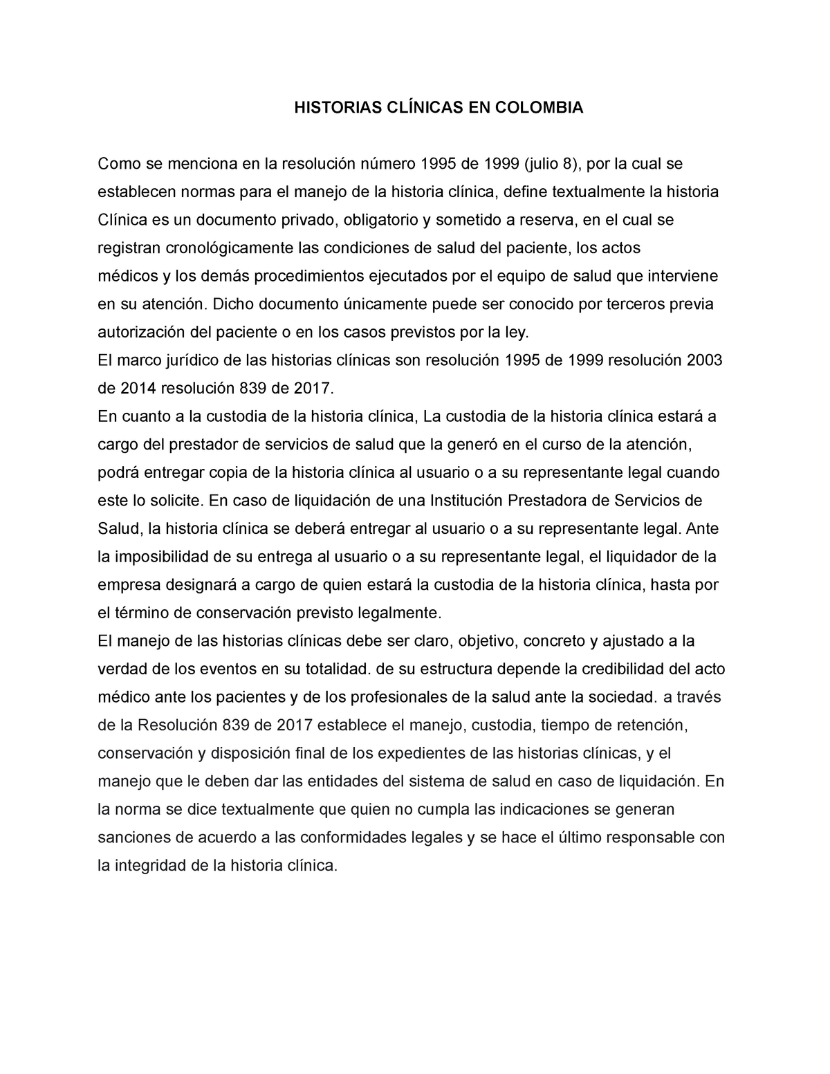 Historias Clínicas En Colombia Ensayo Del Sena Historias ClÍnicas En Colombia Como Se Menciona 9923