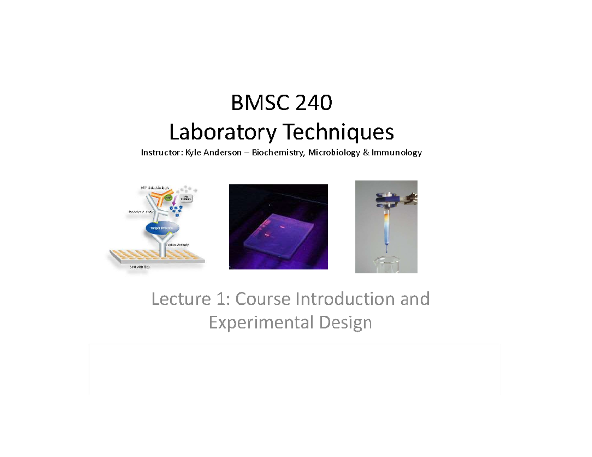 240 L1 - Laboratory Techniques Lecture 1 - BMSC 240 Laboratory ...