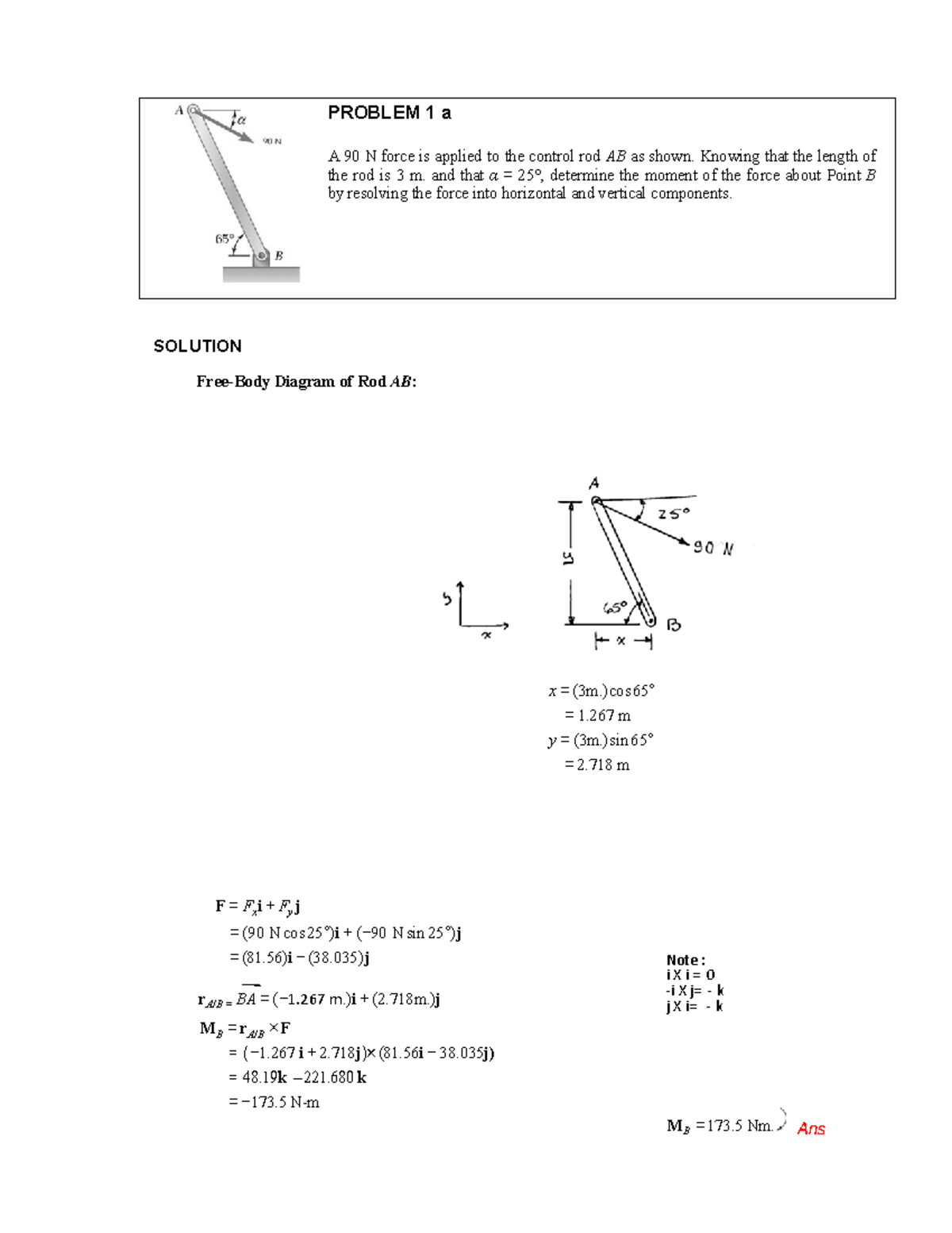 Applied Mechanics Tutorial Sheet 2 - PROBLEM 1 A A 90 N Force Is ...