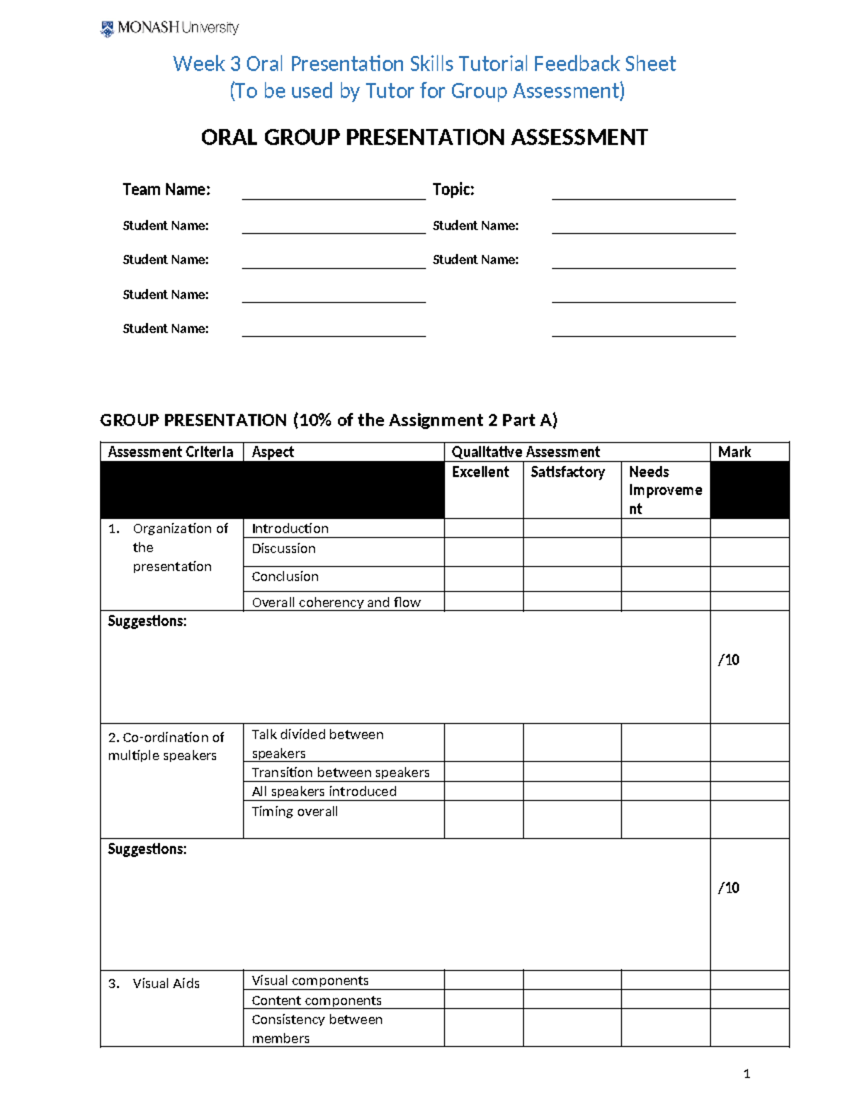 Week 3 Group Oral Presentation Assessment Rubric 2023 - Week 3 Oral ...