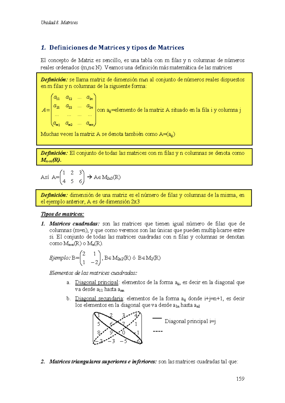 Tipos de matrices - Prof. Memo - : 1. Definiciones de Matrices y tipos ...