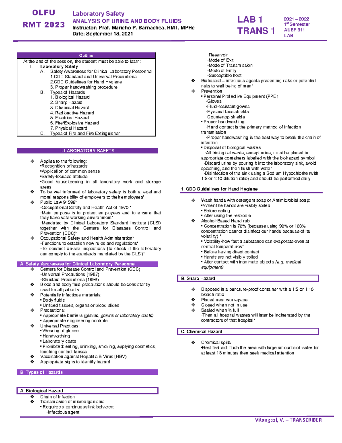 AUB F LAB Trans 1 - Good for studying - Vitangcol, V. – TRANSCRIBER ...