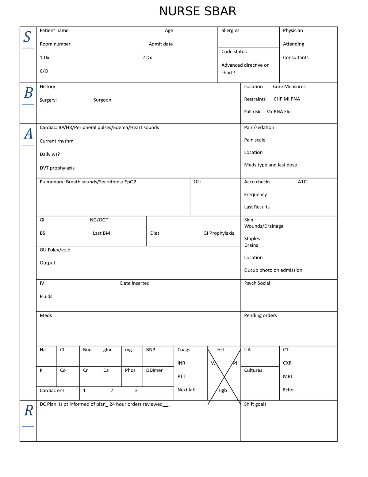 SBAR Report Template - use for clinicals to keep organizedus - NURSE ...