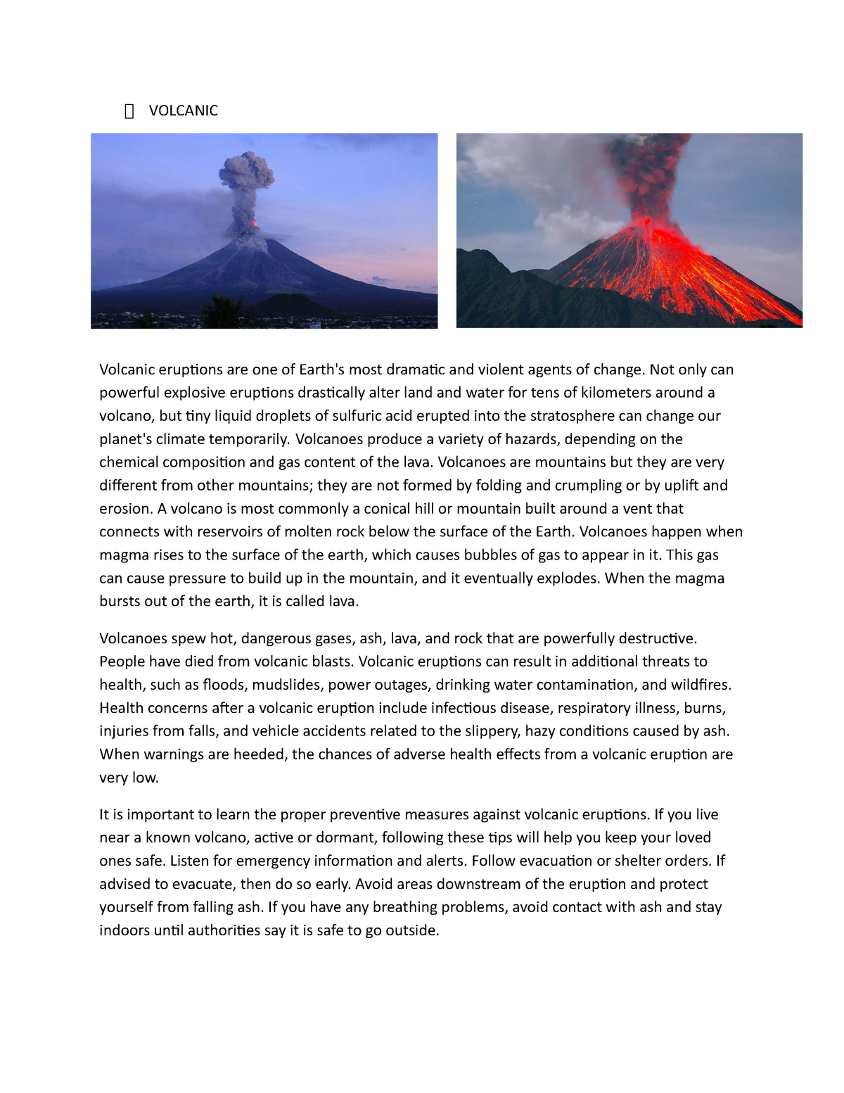 an essay about volcanoes