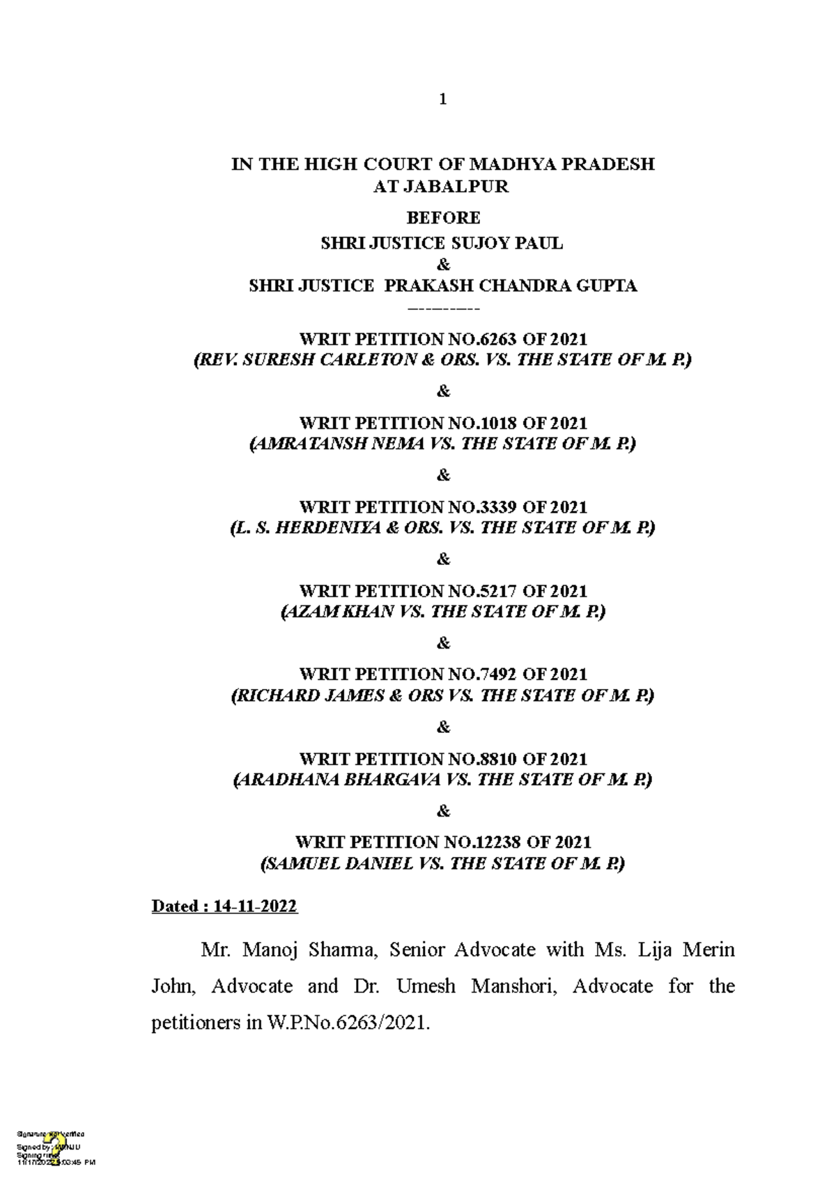 Revsureshcarletonorsvstateofmporsandconnectedpleasmadhya